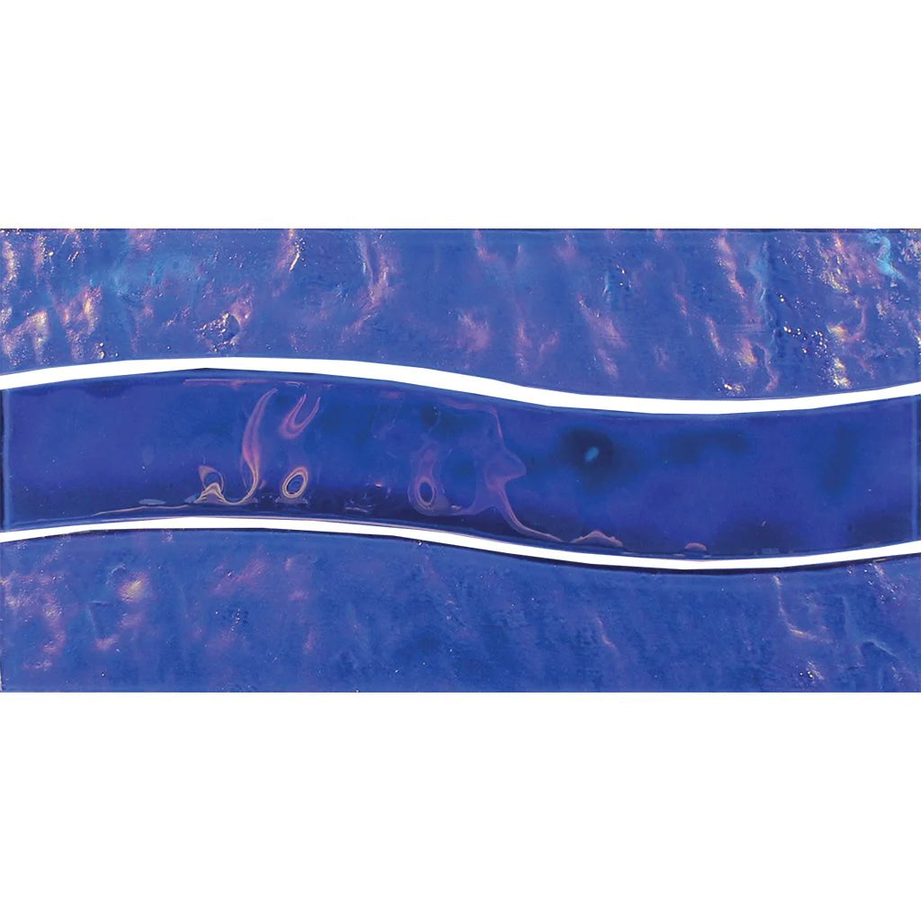 Cobalt 6"x12" Mesh-mounted Glass Pool Border Tile Border Wave Series - Aquatica Collection