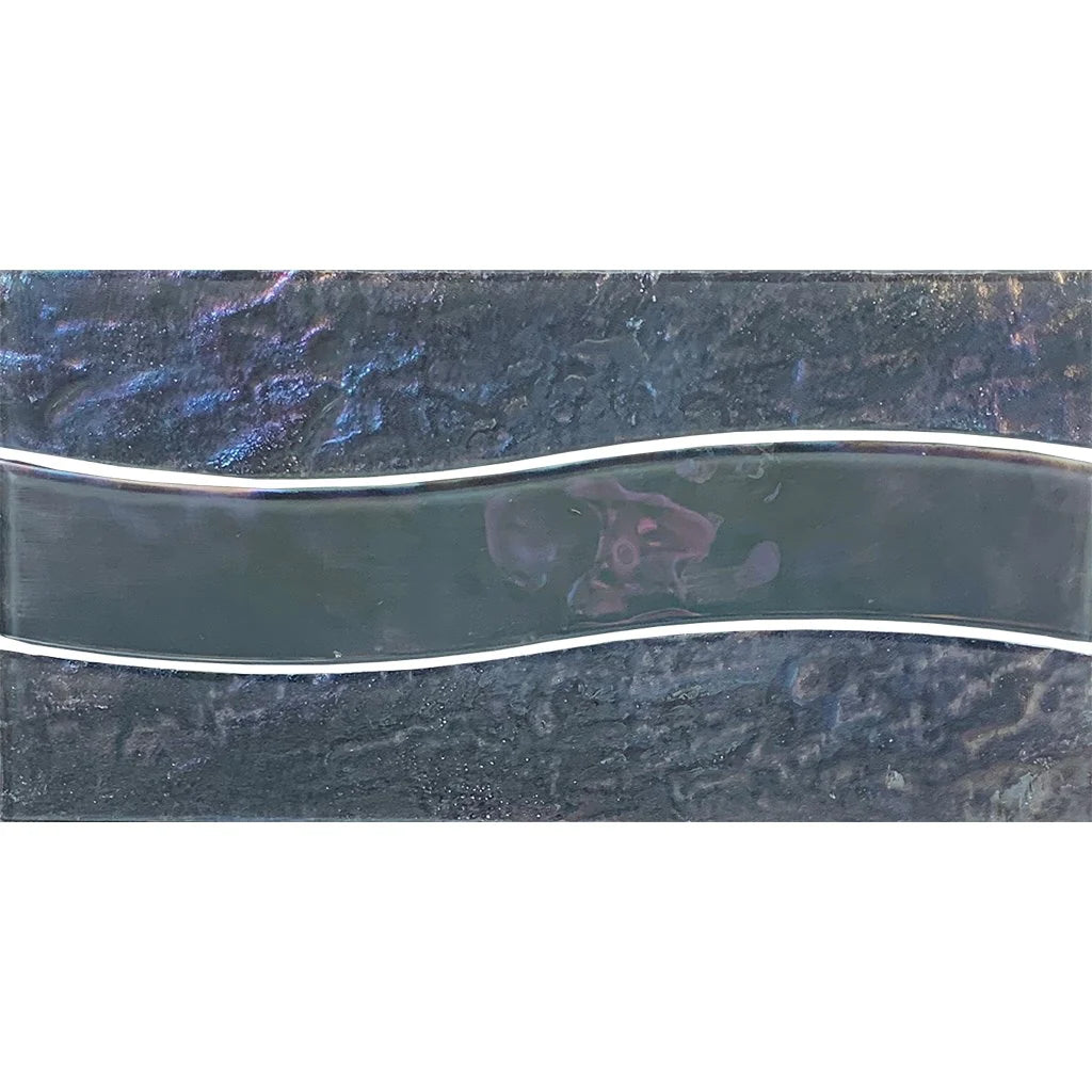 Grey 6"x12" Mesh-mounted Glass Pool Border Tile Border Wave Series - Aquatica Collection