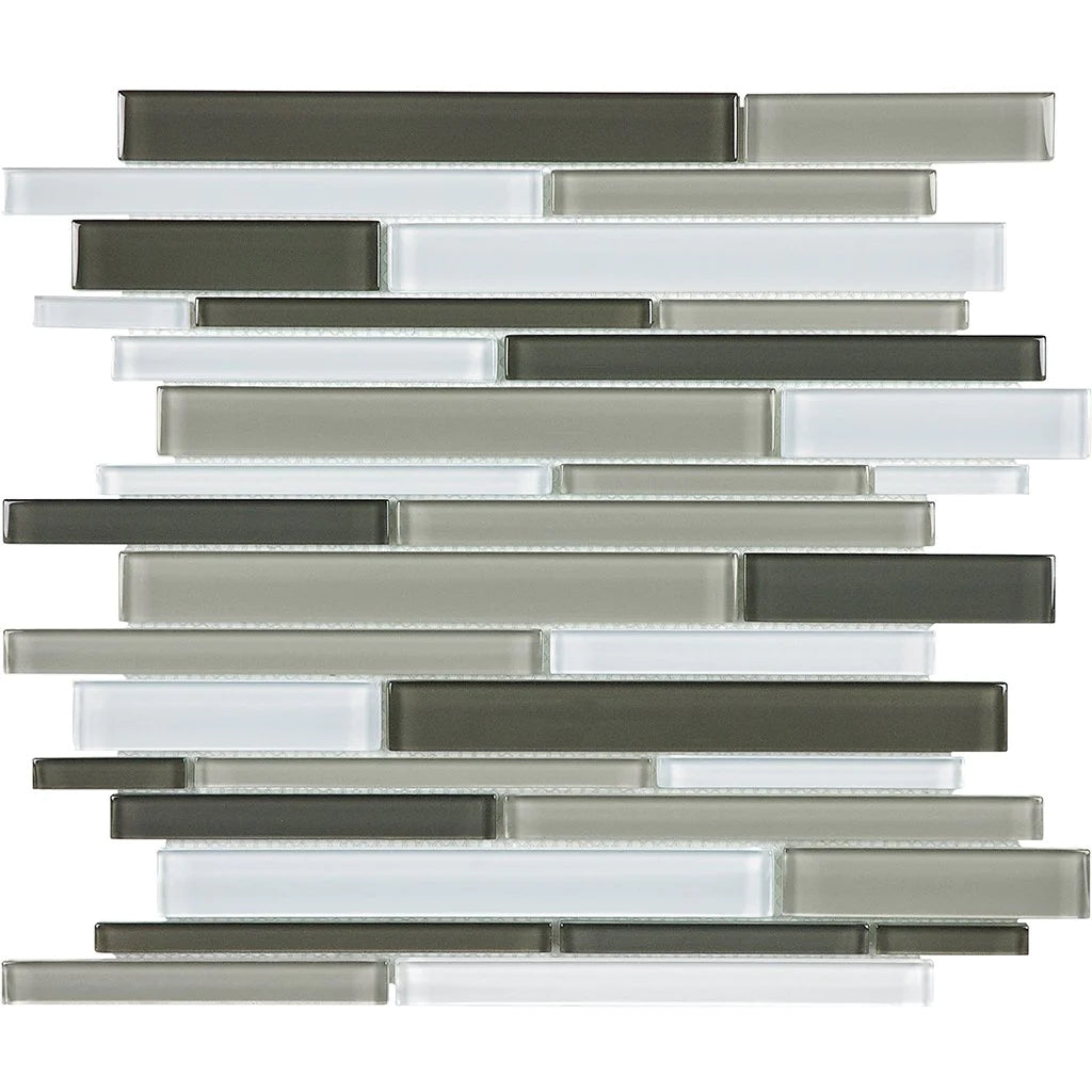 Mineral Blend Random Linear on 11.75"x11.75" Mesh Glass Mosaic Tile Element Series - Aquatica Collection