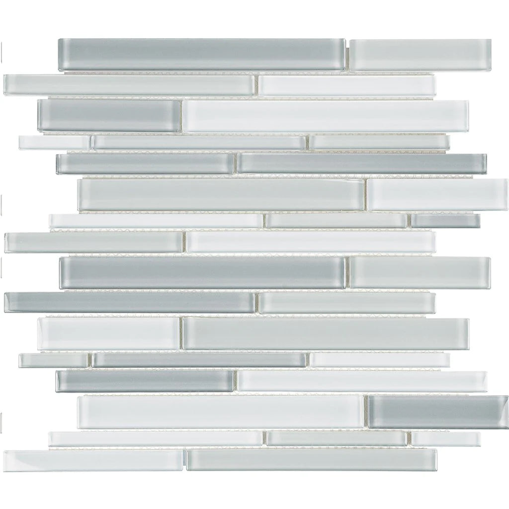 Shades of Grey Random Linear on 11.75"x11.75" Mesh Glass Mosaic Tile Element Series - Aquatica Collection