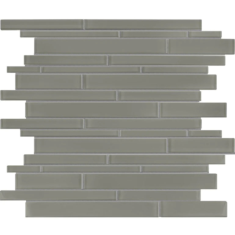 Smoke Random Linear on 11.75"x11.75" Mesh Glass Mosaic Tile Element Series - Aquatica Collection