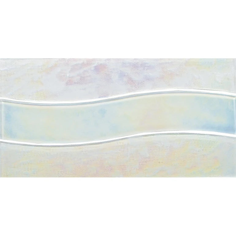 White 6"x12" Mesh-mounted Glass Pool Border Tile Border Wave Series - Aquatica Collection