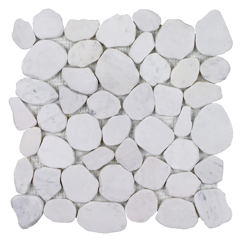 White Pebble Stone Mosaic Tile on 11.5"x11.5" Mesh Beach Stones Series - Aquatica Collection