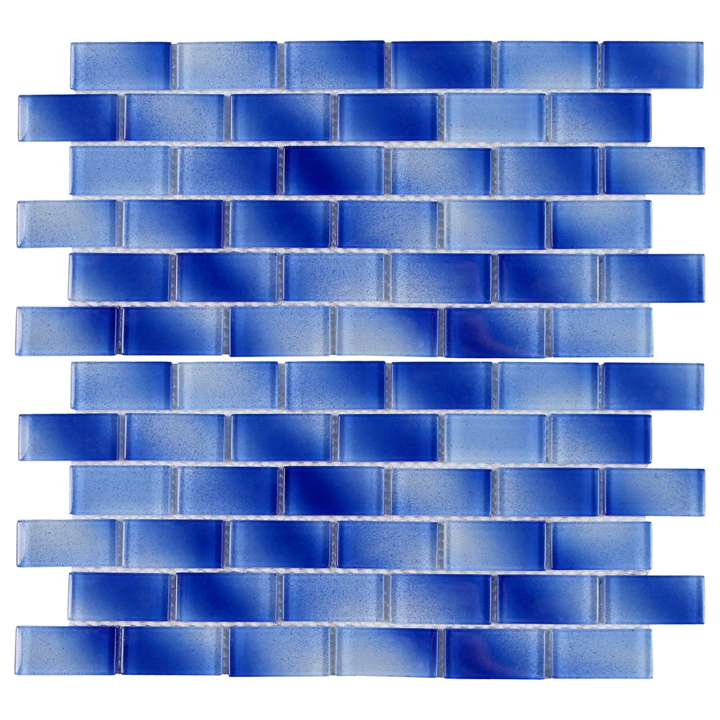 Cobalt 1"x2" on 12"x12" Mesh Glass Mosaic Tile Alpha Series - Aquatica Collection