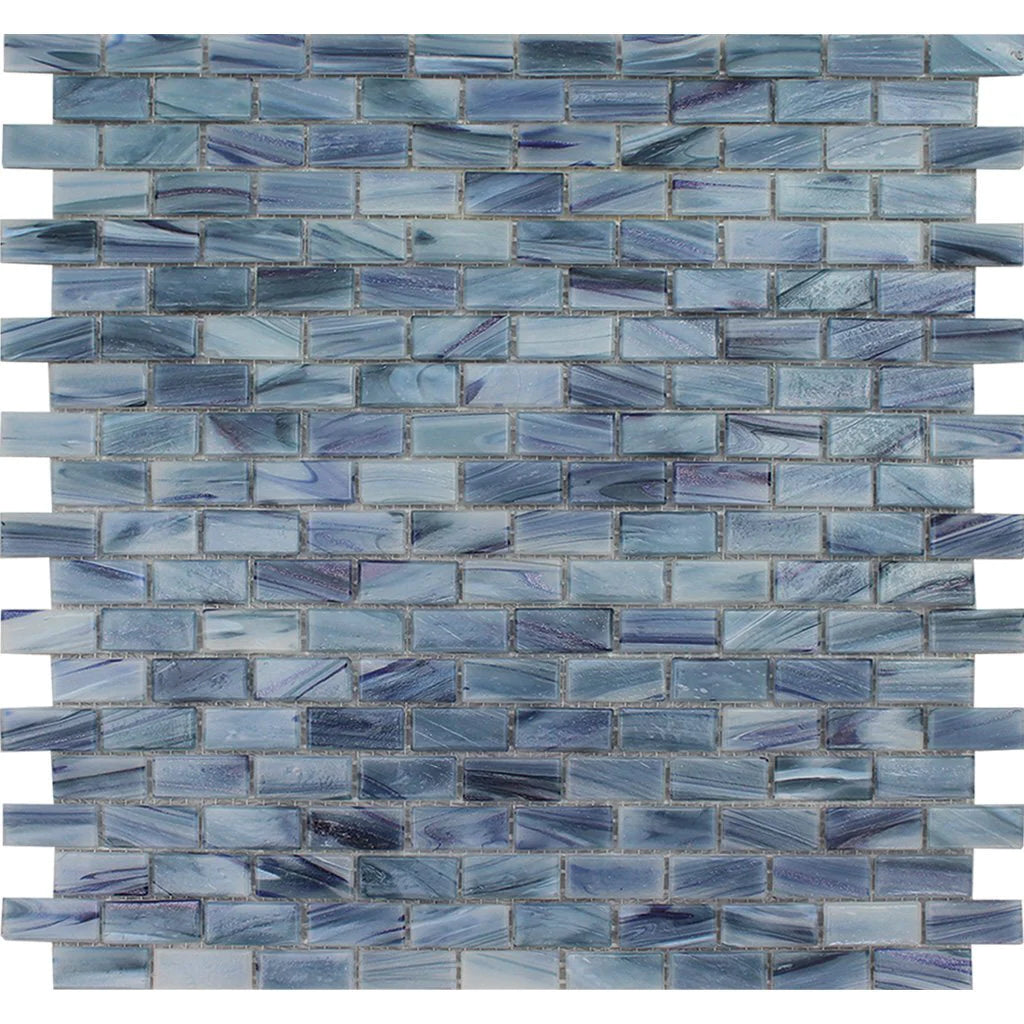 Azurite Brick 0.5"x1.25" on 12.25"x12.75" Mesh Glass Mosaic Tile Aurora Series - Aquatica Collection