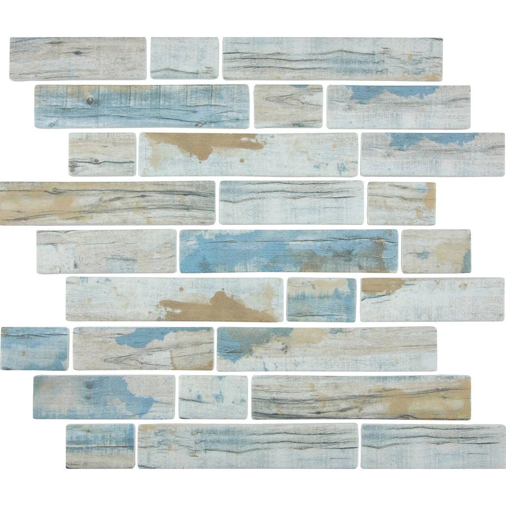Bay Multi-linear on 11.75"x11.5" Mesh Glass Mosaic Tile Bark Series - Aquatica Collection