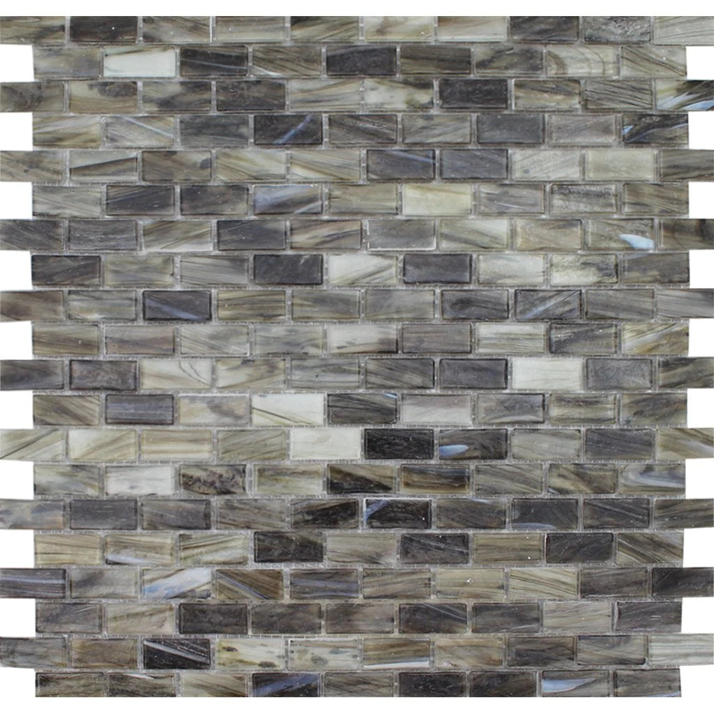 Carbon Brick 0.5"x1.25" on 12.25"x12.75" Mesh Glass Mosaic Tile Aurora Series - Aquatica Collection