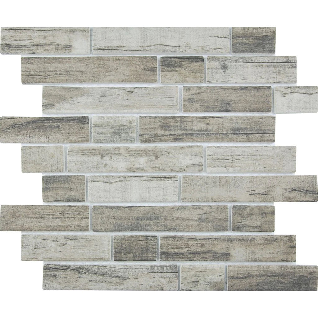 Linden Multi-linear on 11.75"x11.5" Mesh Glass Mosaic Tile Bark Series - Aquatica Collection