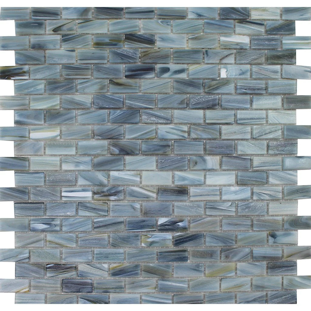 Malachite Brick 0.5"x1.25" on 12.25"x12.75" Mesh Glass Mosaic Tile Aurora Series - Aquatica Collection