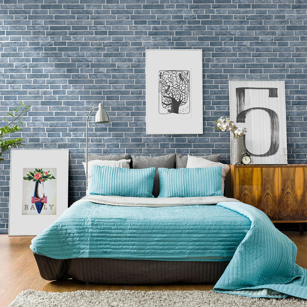 Mirtillo Blue 6.5"x15.25" Interlocking Brick Porcelain Tile Dany Series - Aquatica Collection