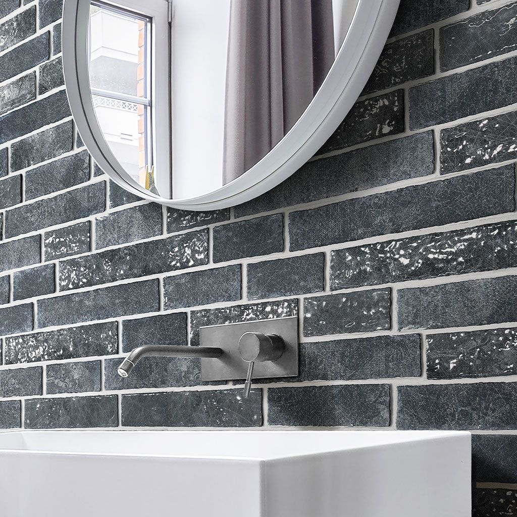 Mora Black 6.5"x15.25" Interlocking Brick Porcelain Tile Dany Series - Aquatica Collection