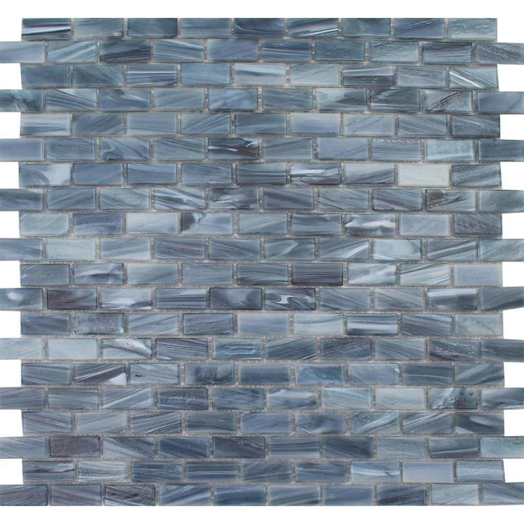 Sapphire Brick 0.5"x1.25" on 12.25"x12.75" Mesh Glass Mosaic Tile Aurora Series - Aquatica Collection