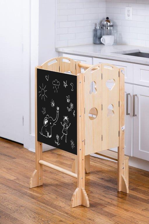 Plum - 3 in 1 Foldable Kitchen Tower, Step Stool and Chalkboard Indoor Avenlur.com   