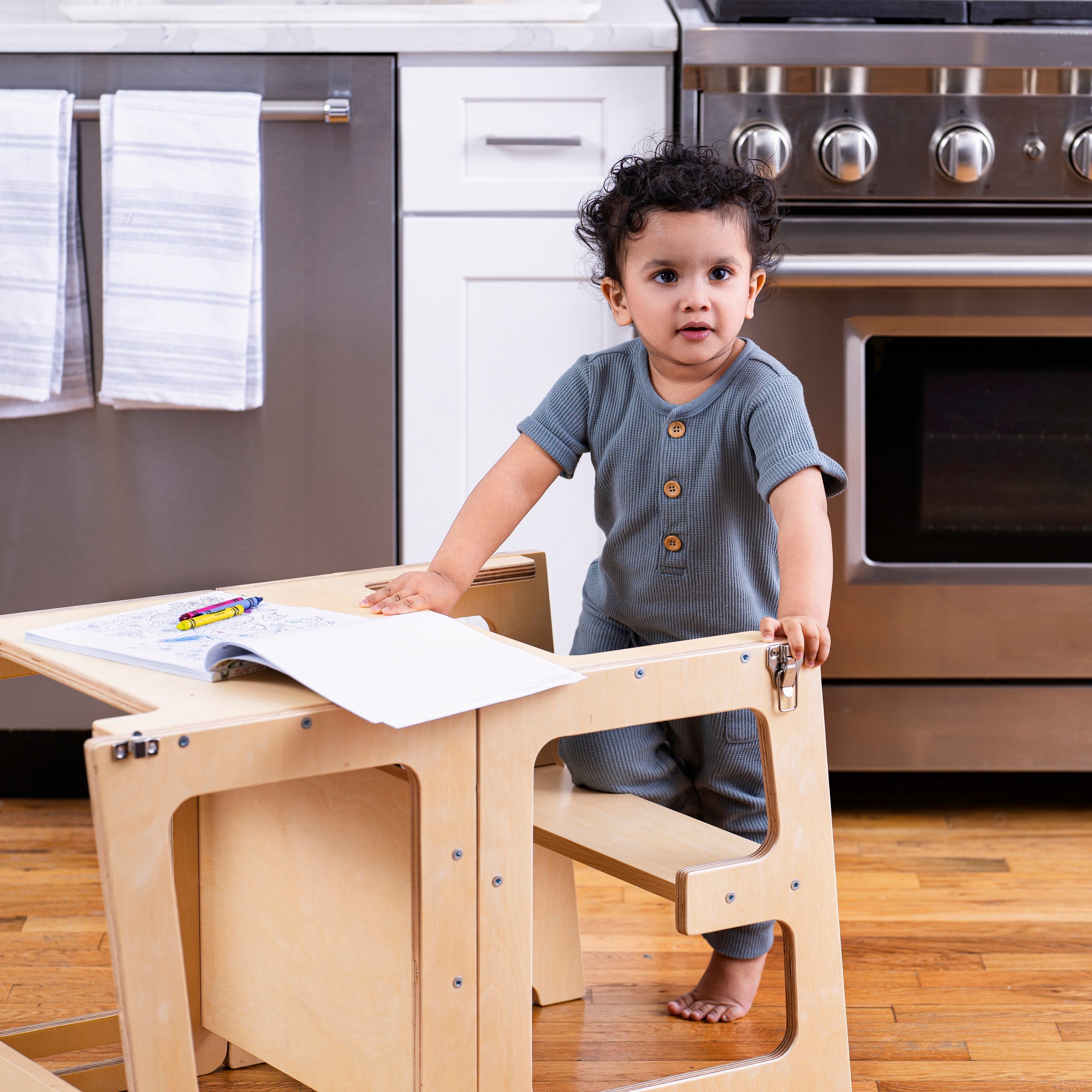 Date - 4 in 1 Kitchen Tower, Desk, Step Stool and Chalkboard Indoor Avenlur.com   