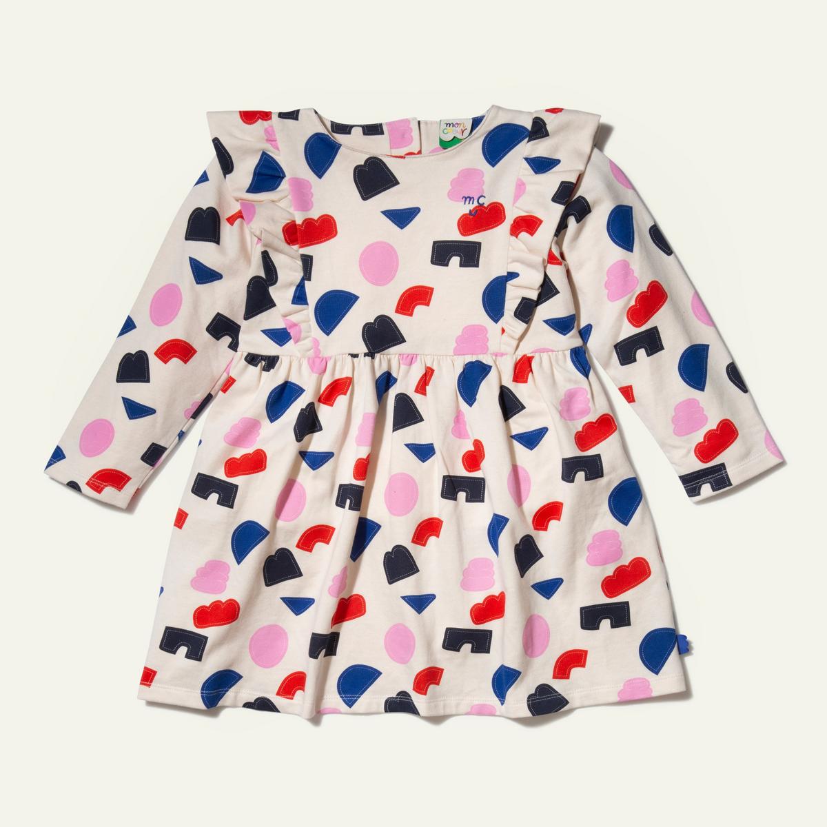 Recycled Cotton Shapes Kid Ruffle Dress - Petal Pink Multi