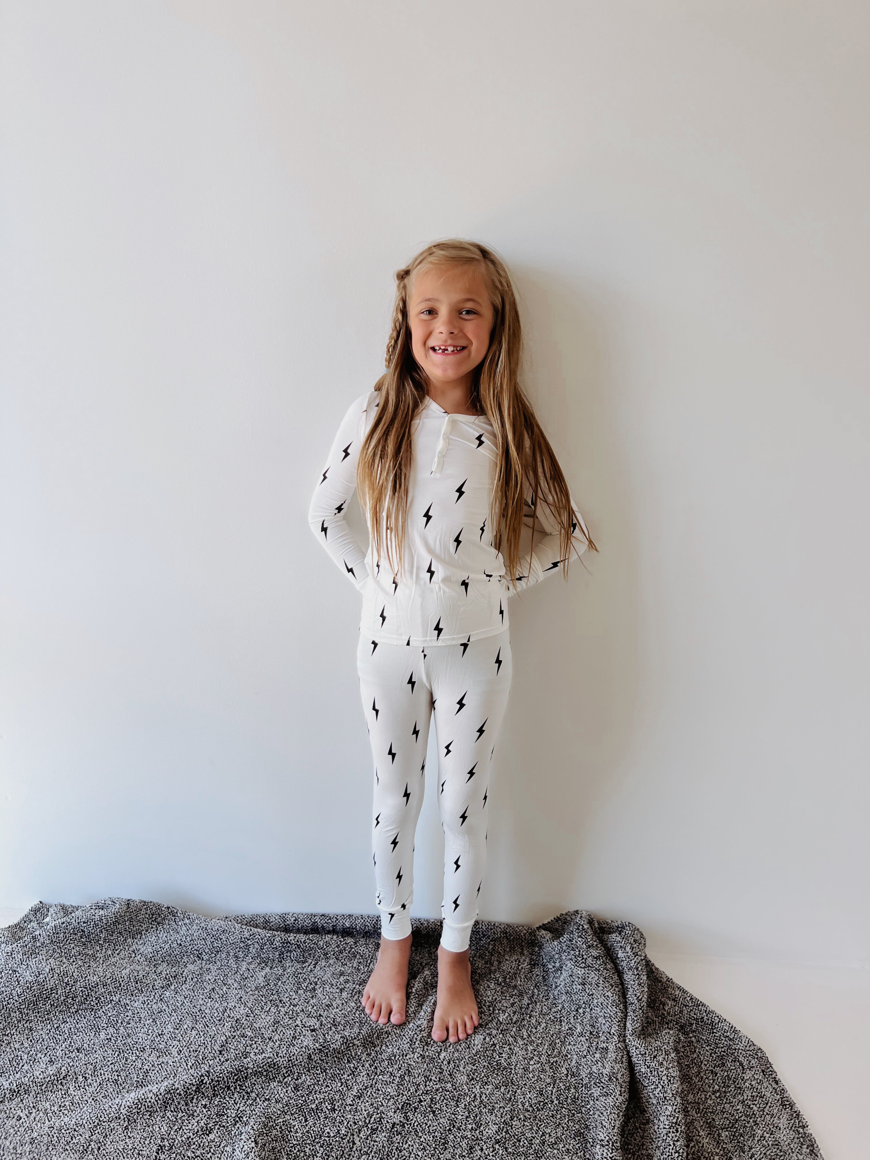 Bamboo Two Piece Pajamas | Black & White Lightning Bolt