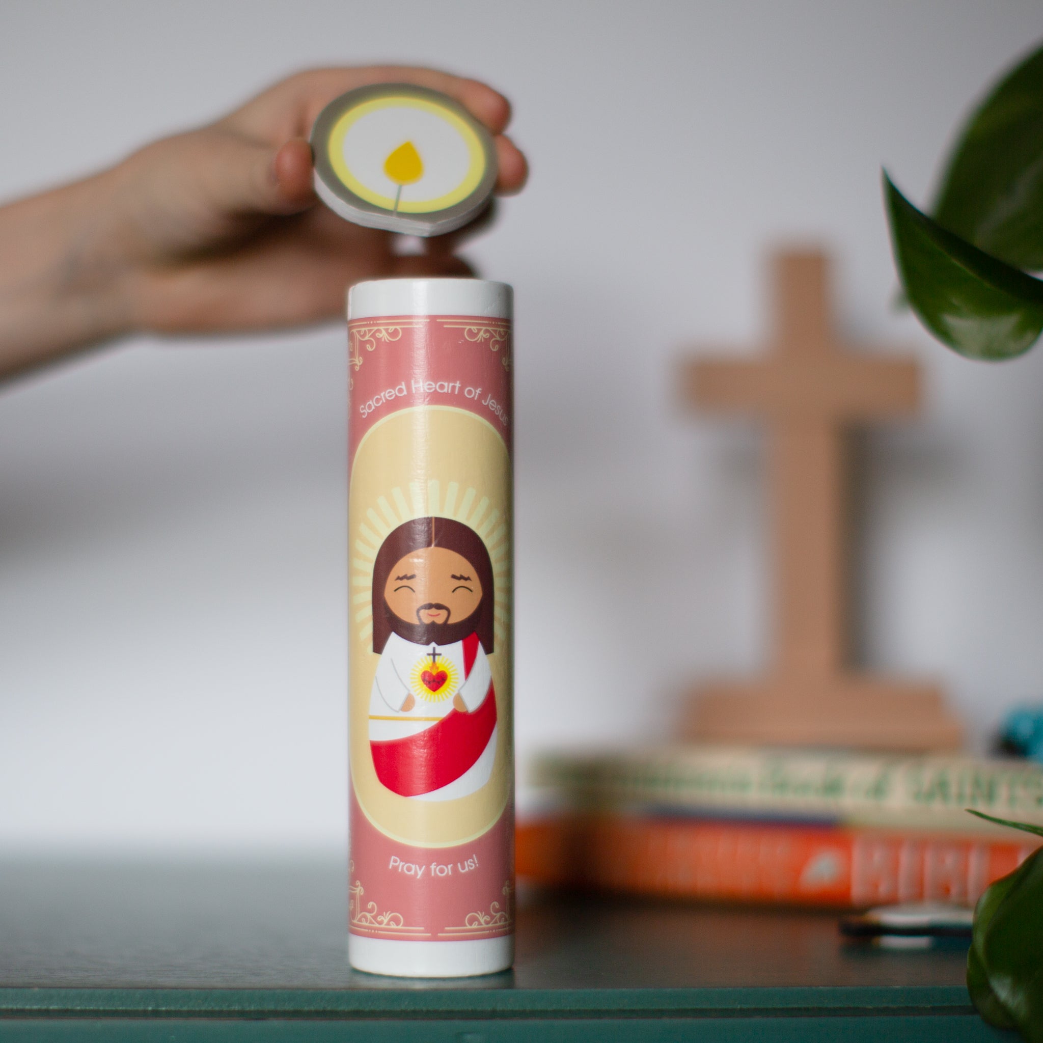 Sacred Heart of Jesus Wooden Prayer Candle