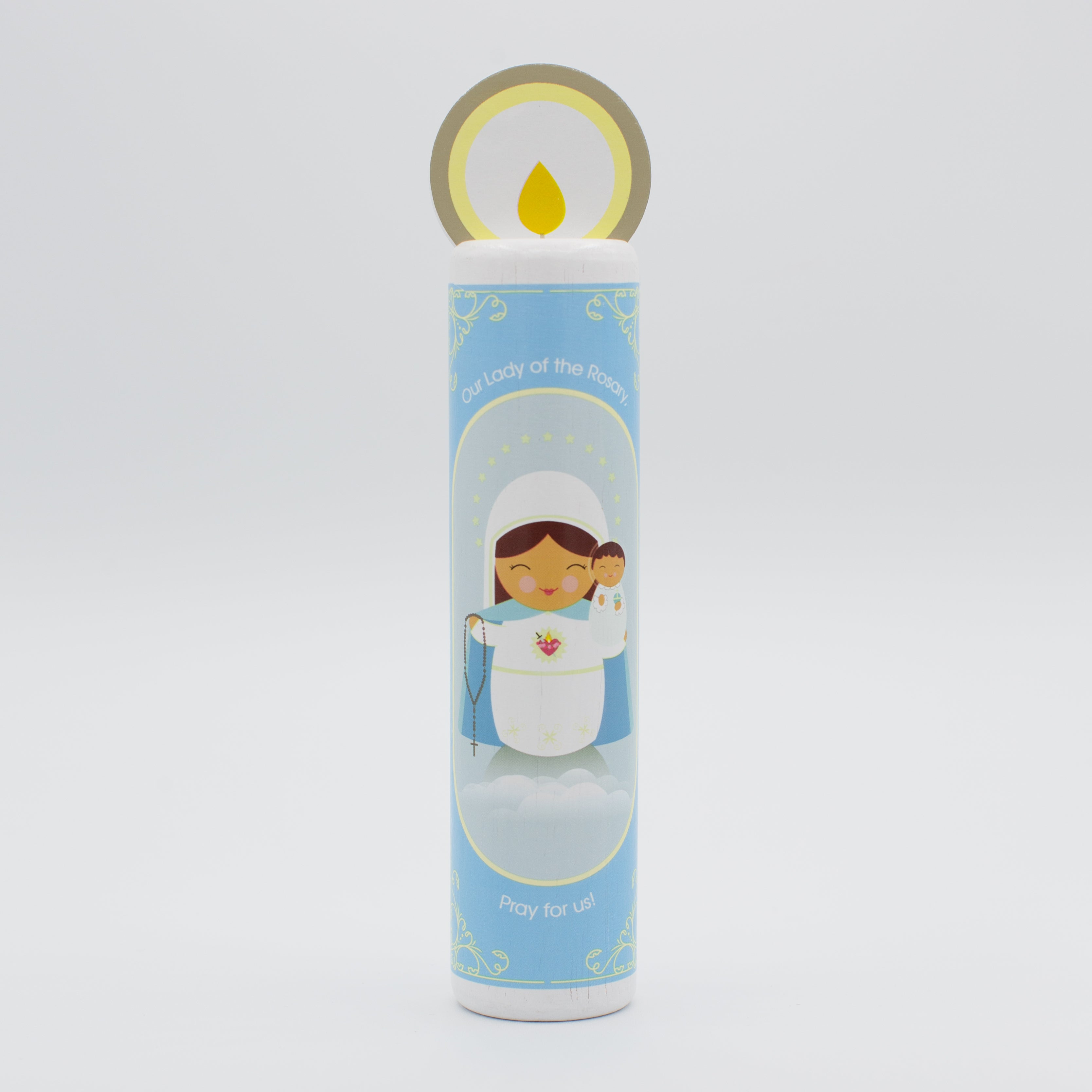 Our Lady of the Rosary (Hail Mary) Wooden Prayer Candle