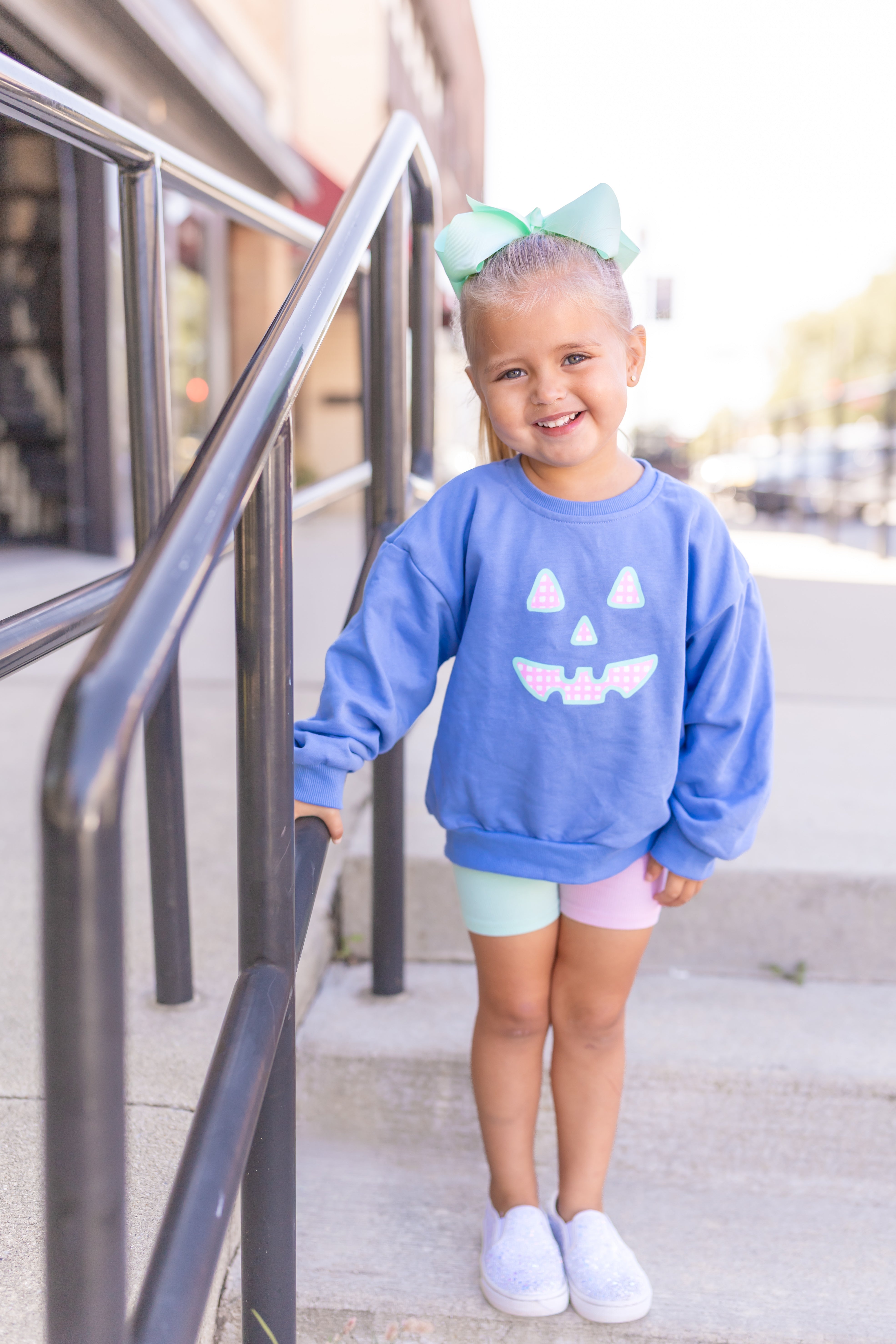 Pastel Gingham Jack O'Lantern Crewneck Sweatshirt or Romper