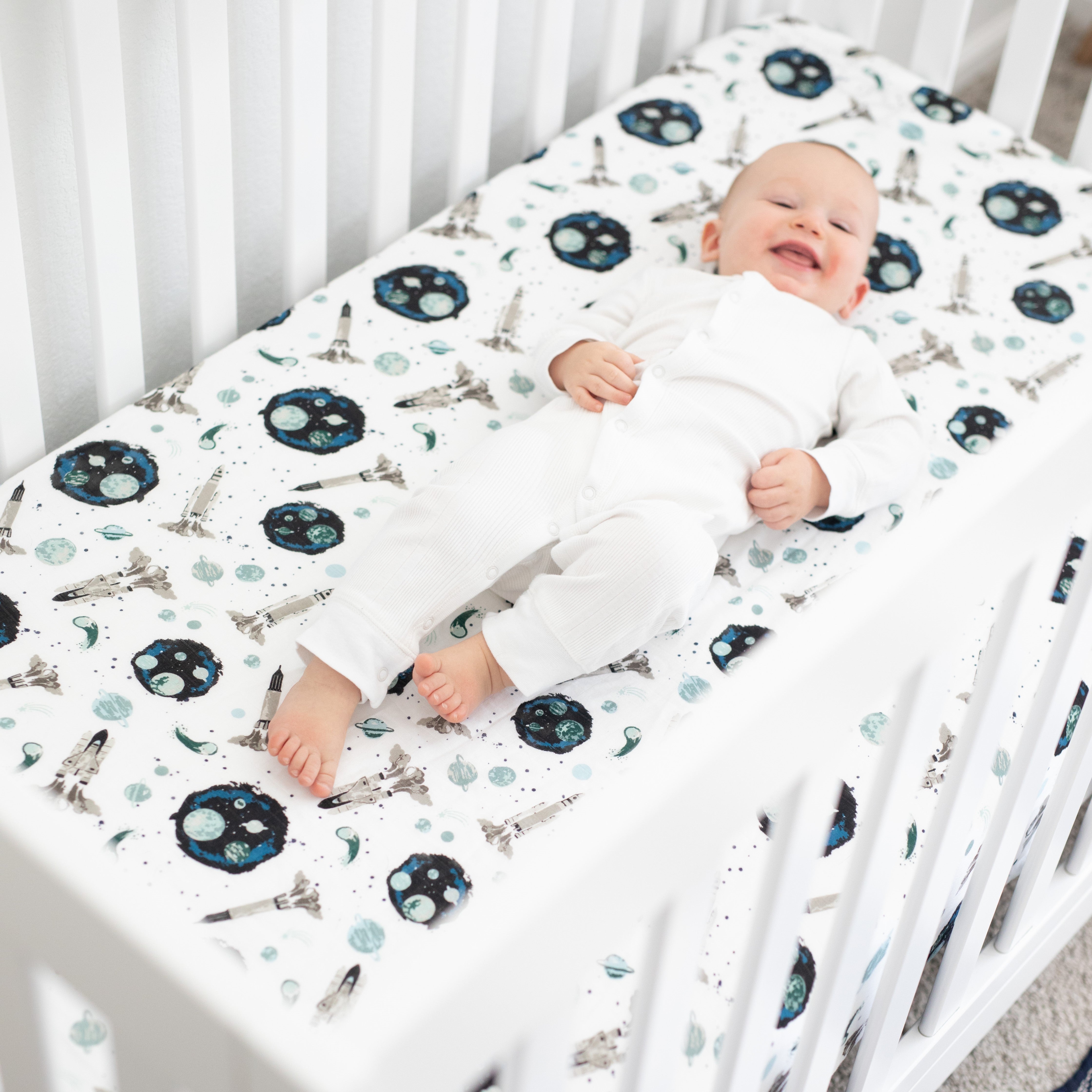 Space Oh So Soft Muslin Crib Sheet Crib Sheet Bebe au Lait   