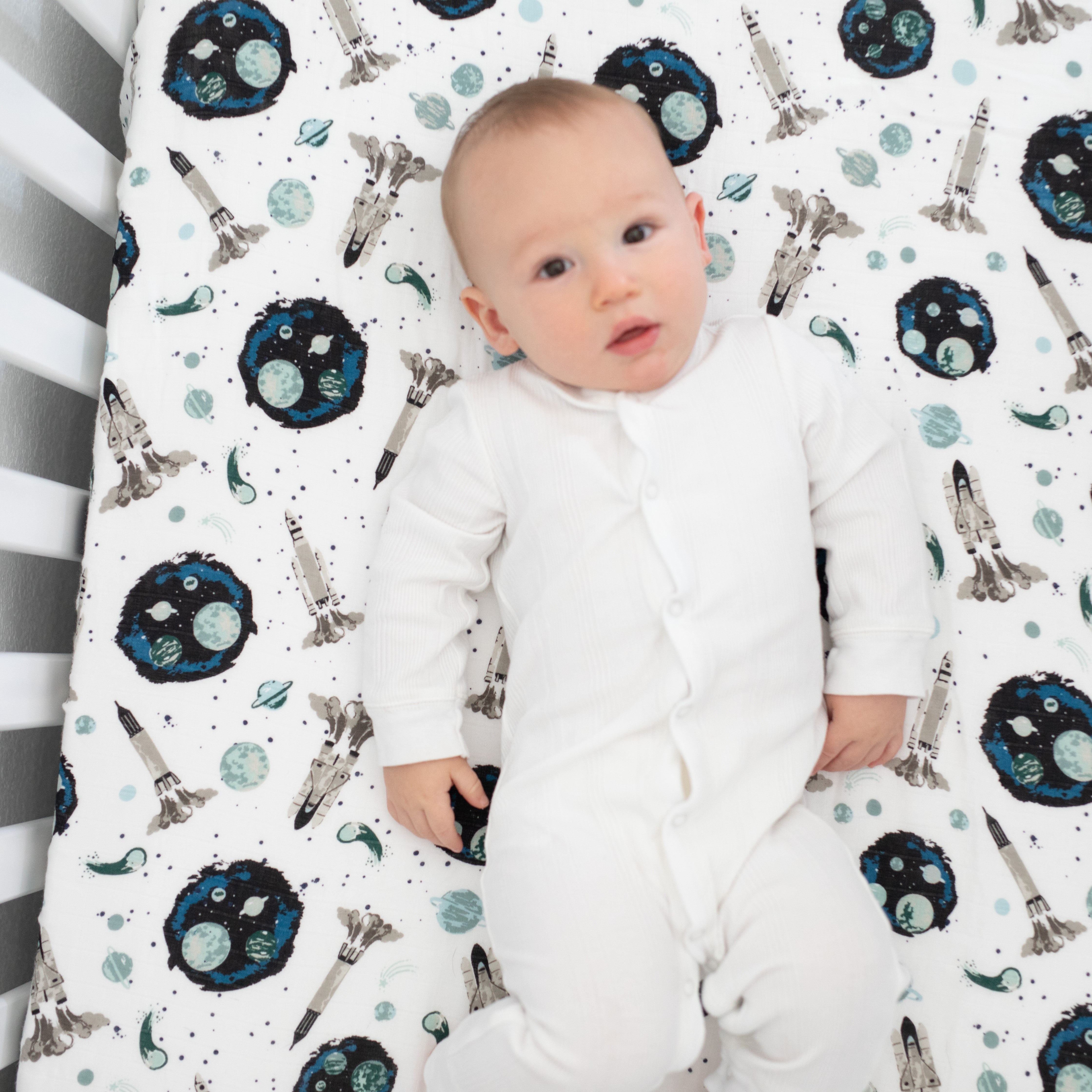 Space Oh So Soft Muslin Crib Sheet Crib Sheet Bebe au Lait   