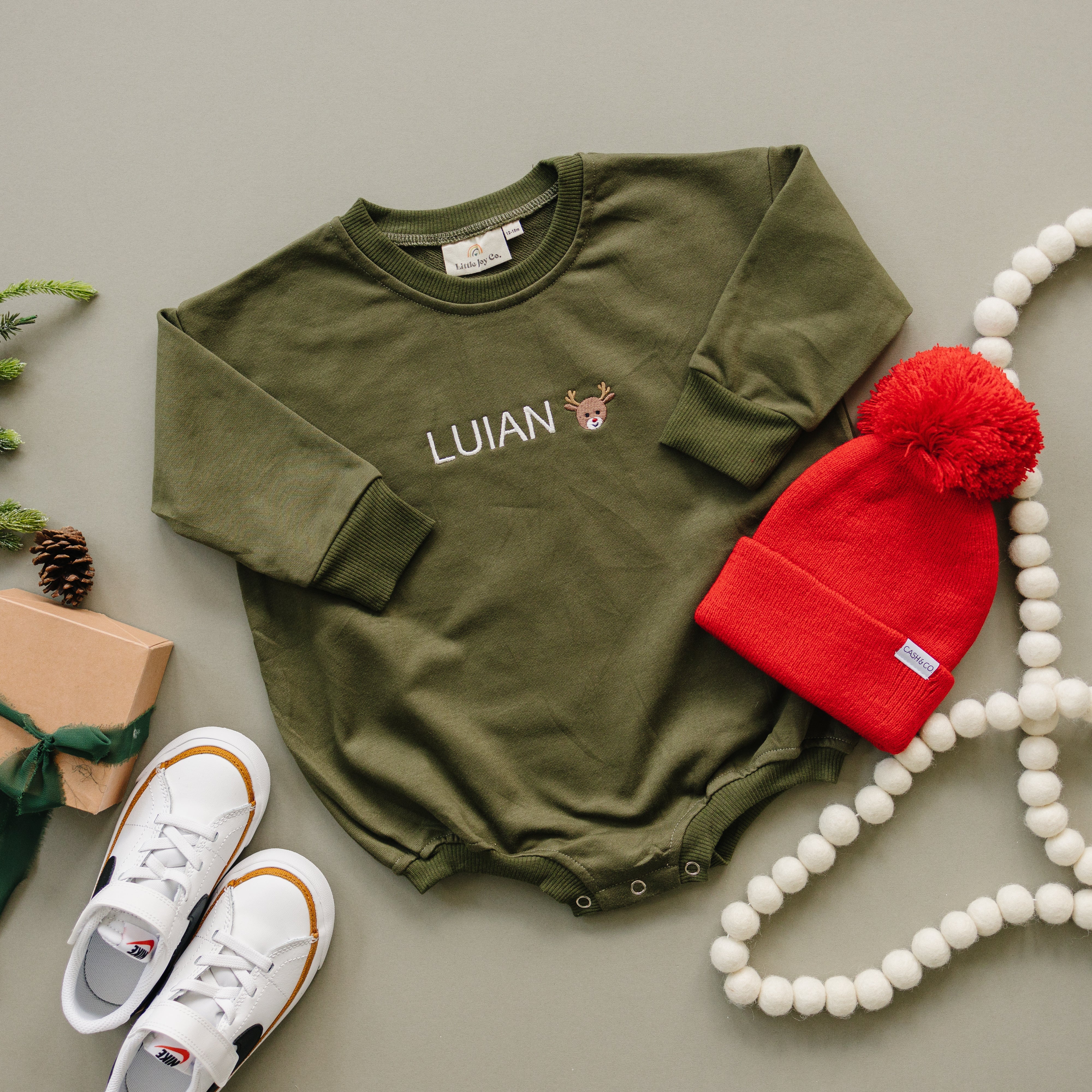 Custom Embroidered Crewneck or Sweatshirt Romper - Olive Green