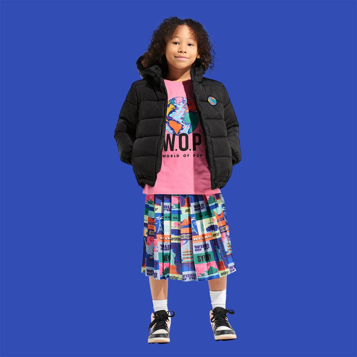 Polded "World Tour" printed skirt