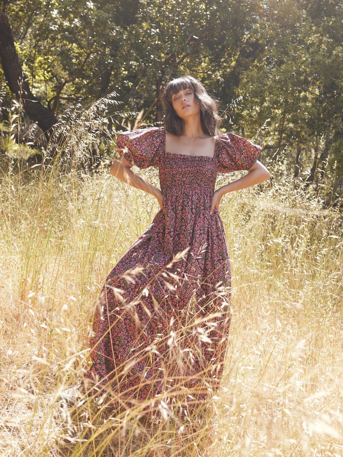 Aurora Puff Sleeve Maxi Dress - Faded Onyx/Light Ruby Floral - FINAL SALE