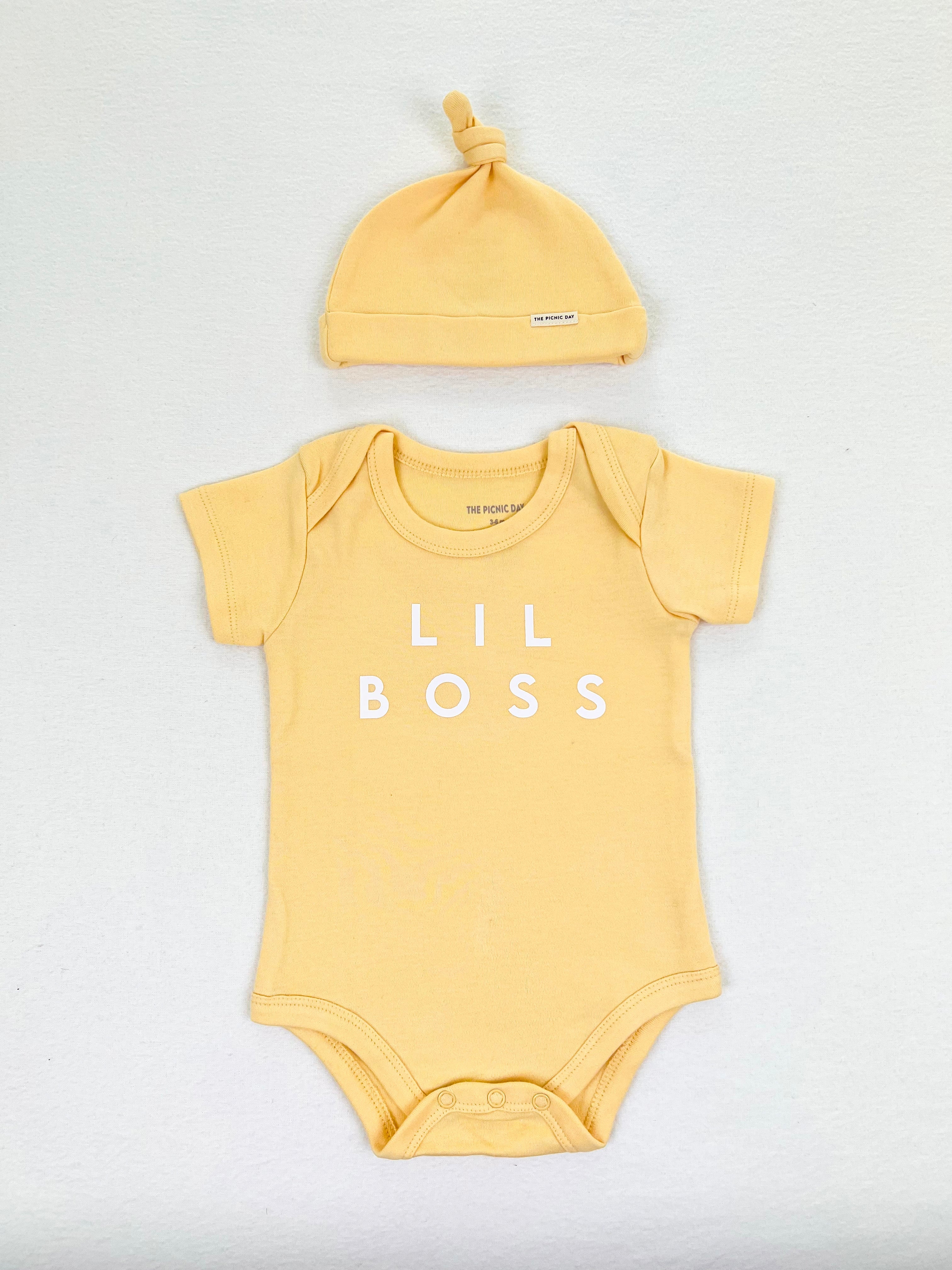 Lil Boss Organic Cotton Romper Lemon Yellow Baby One-Pieces The picnic day   