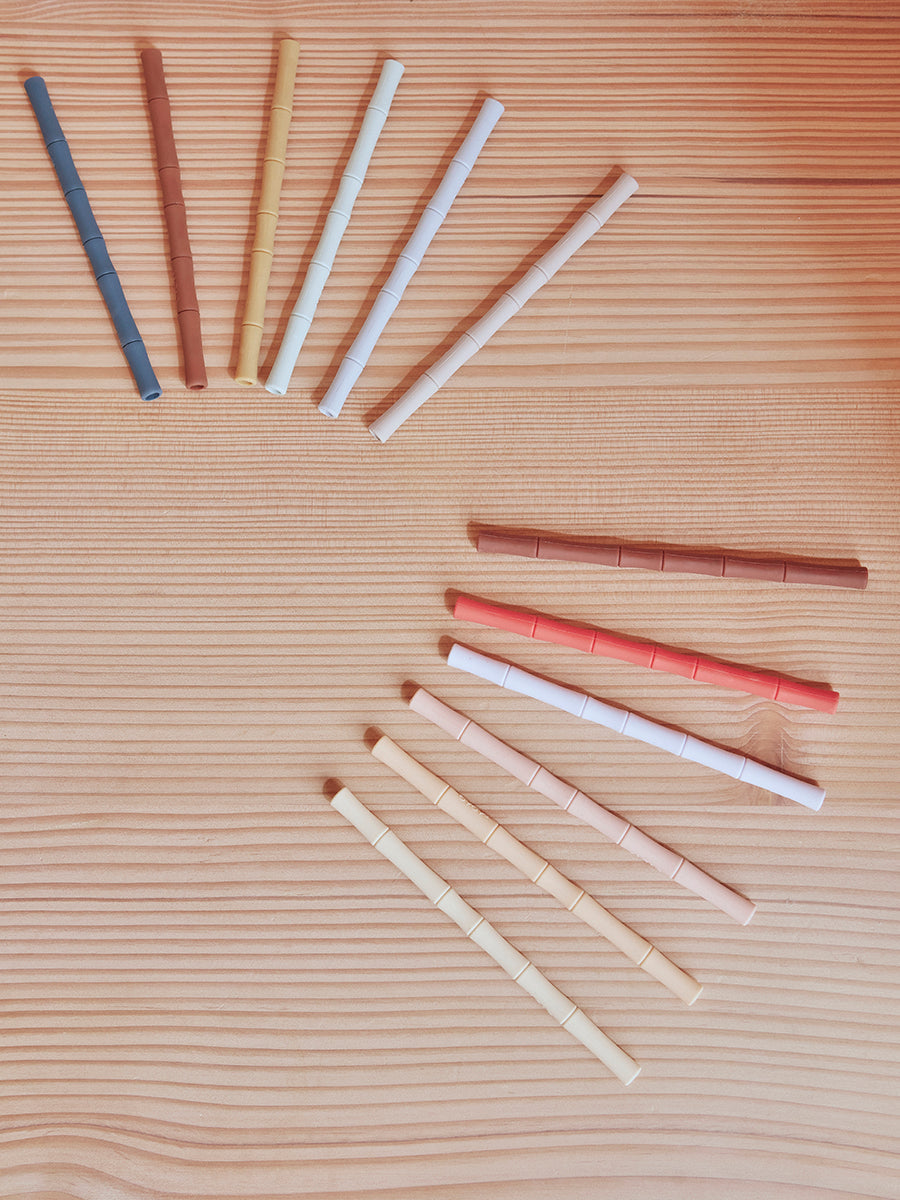 Bamboo Silicone Straw - Pack of 6 - Cherry Red / Vanilla