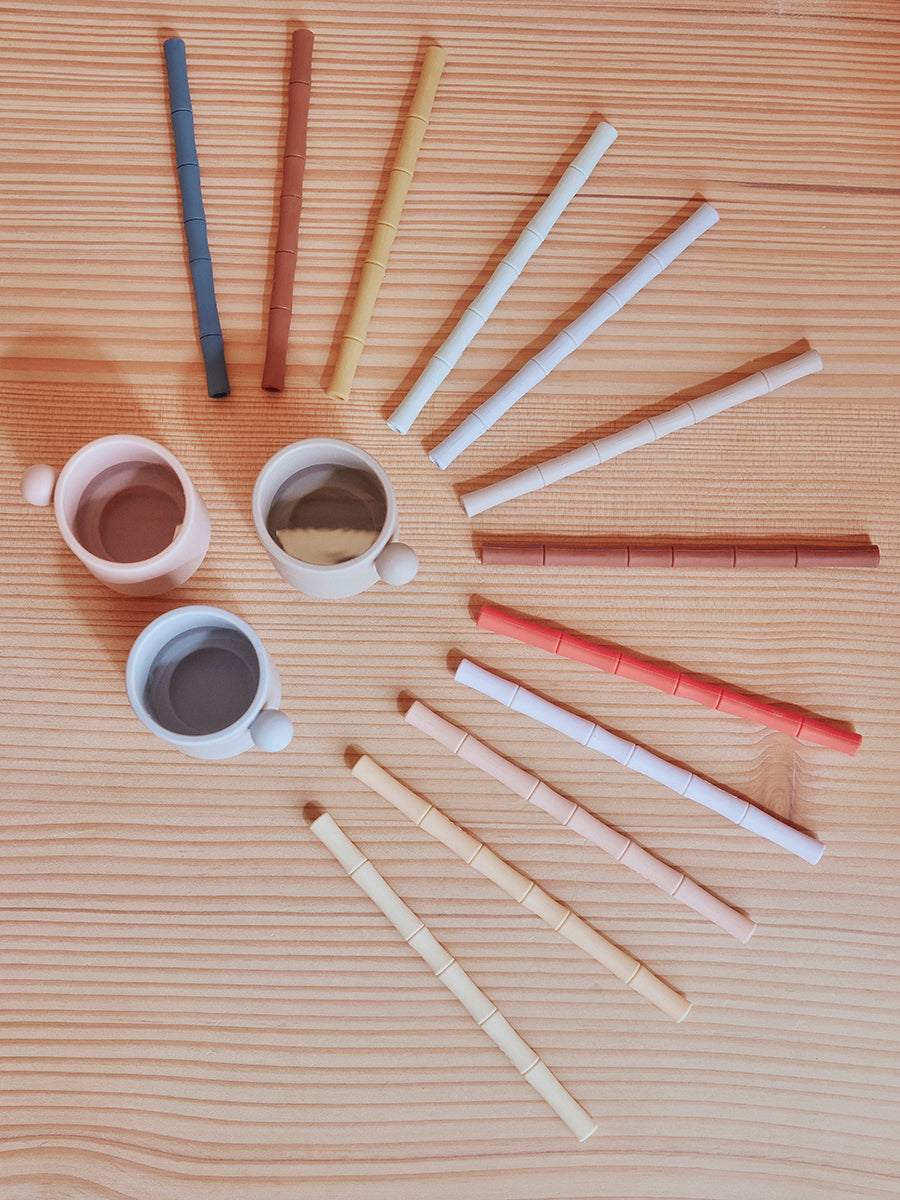 Bamboo Silicone Straw - Pack of 6 - Cherry Red / Vanilla