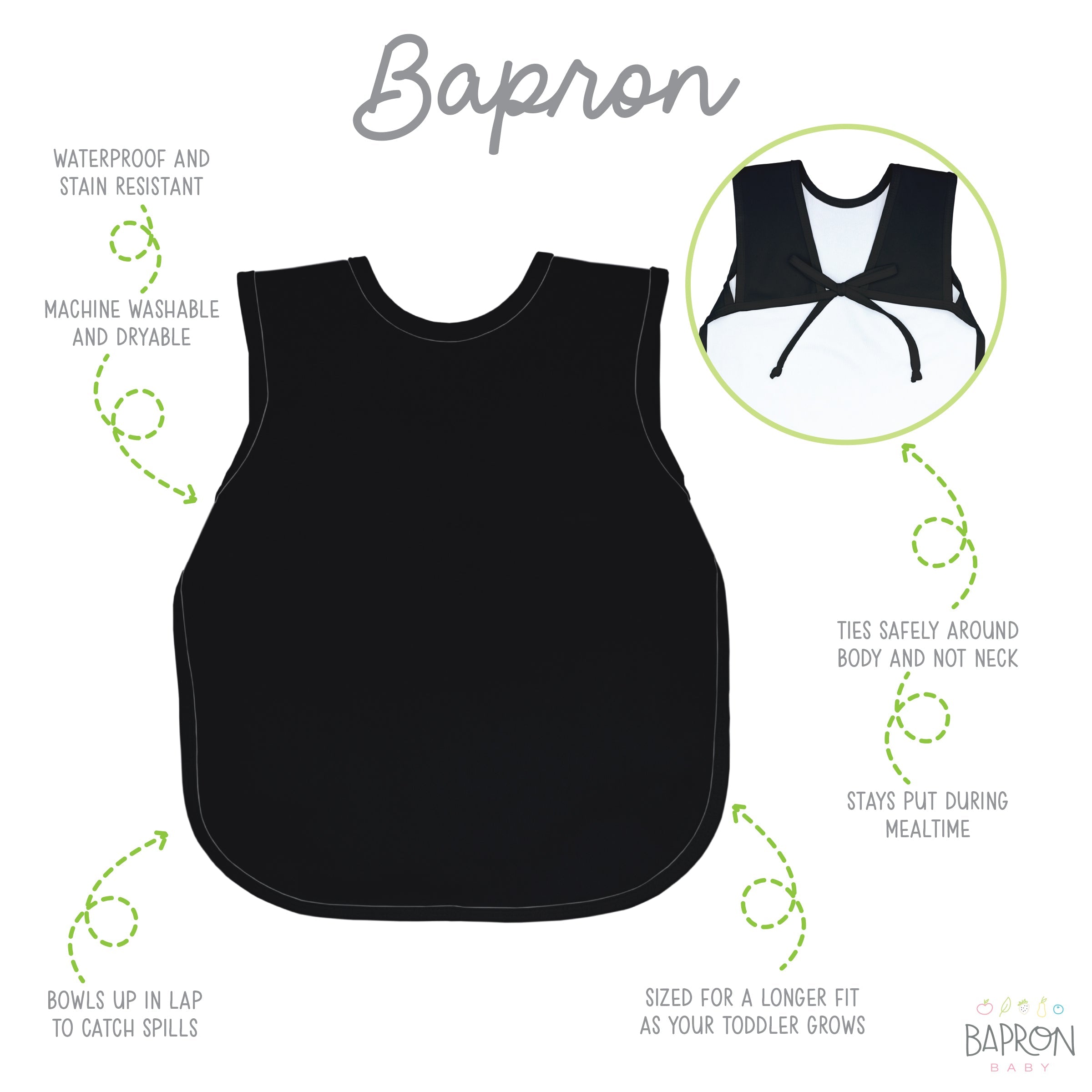 Solid Black Minimalist Bapron  BapronBaby   