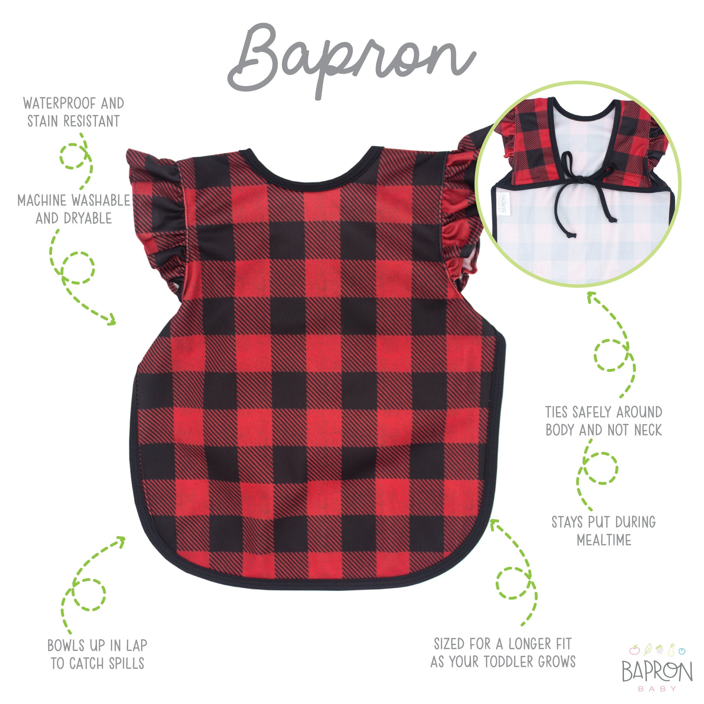 Red Buffalo Plaid Flutter Bapron  BapronBaby   