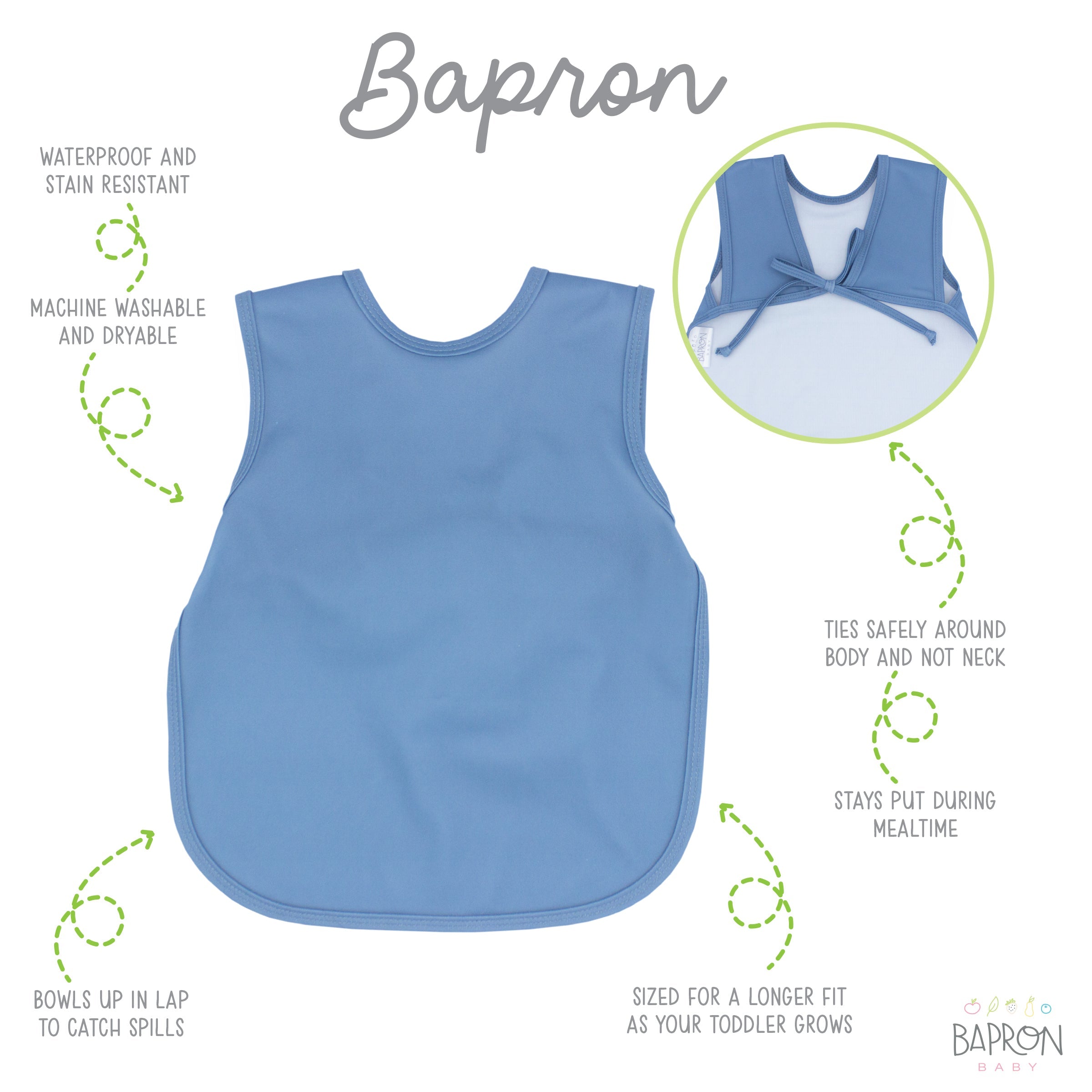 Solid Dusty Blue Minimalist Bapron  BapronBaby   