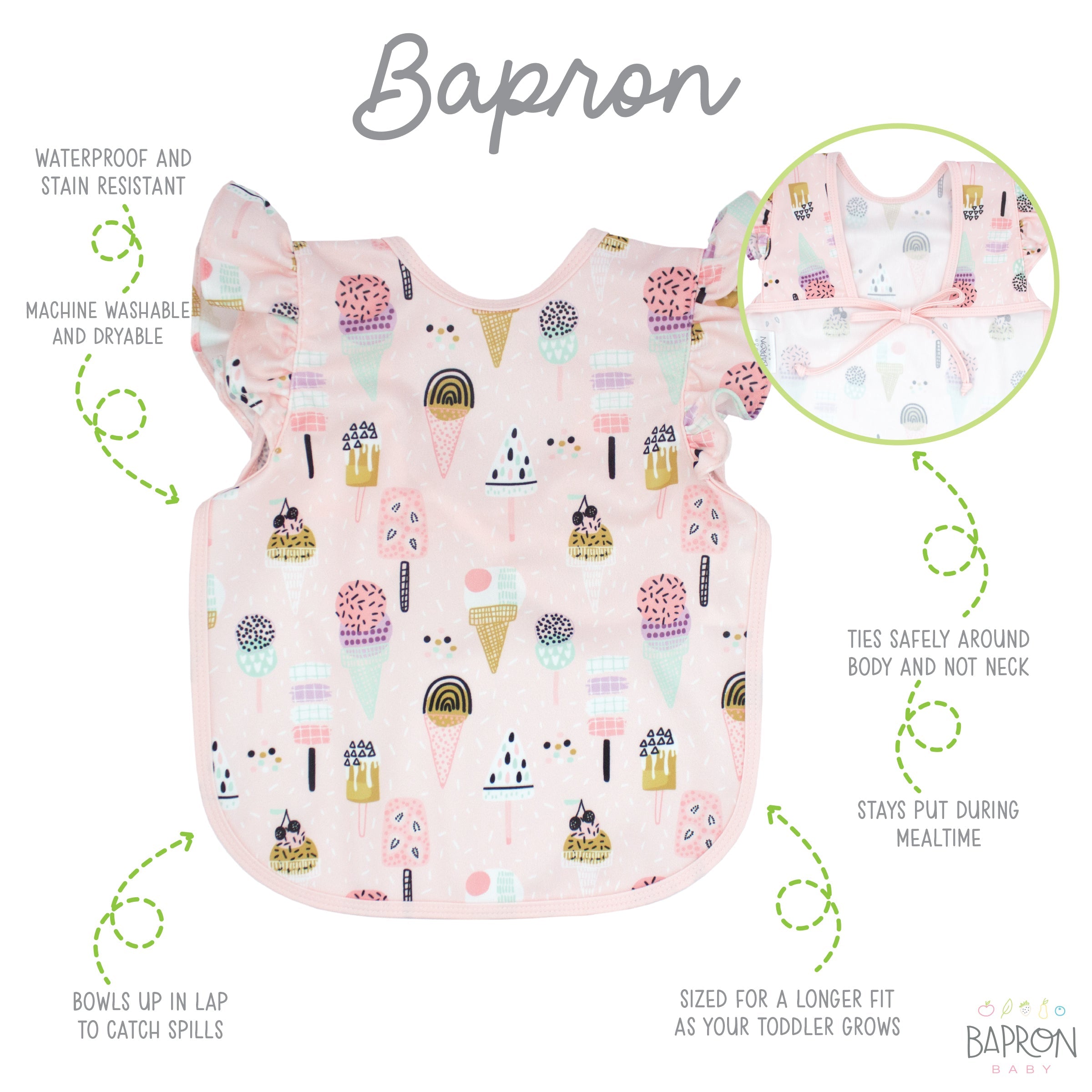 Pink Ice Cream Flutter Bapron  BapronBaby   