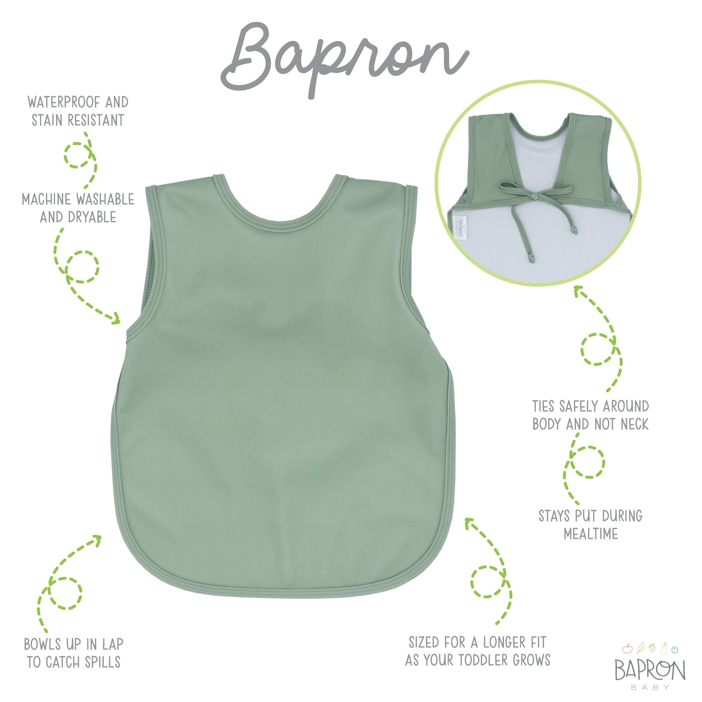 Solid Sage Minimalist Bapron  BapronBaby   