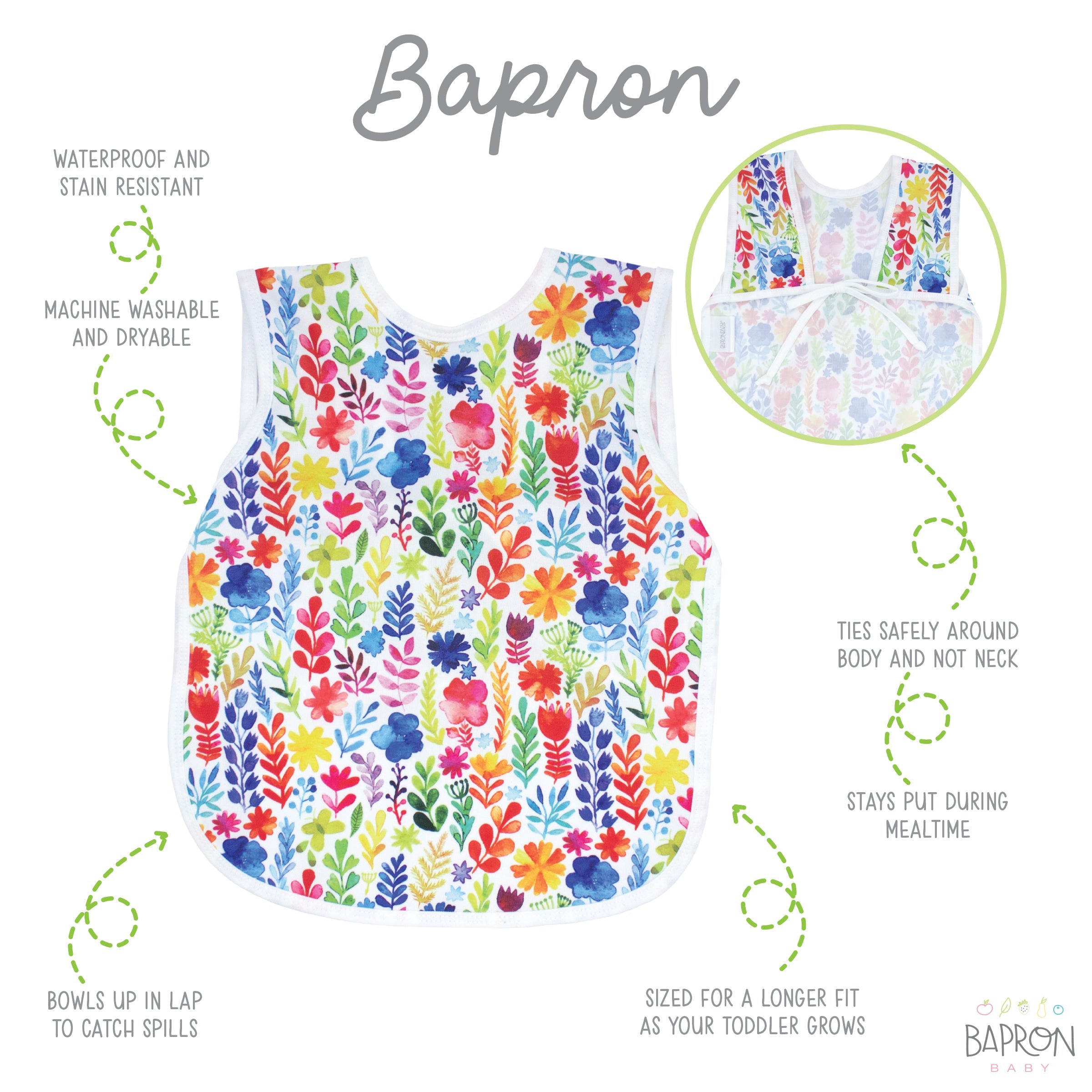 Rainbow Watercolor Floral Bapron  BapronBaby   