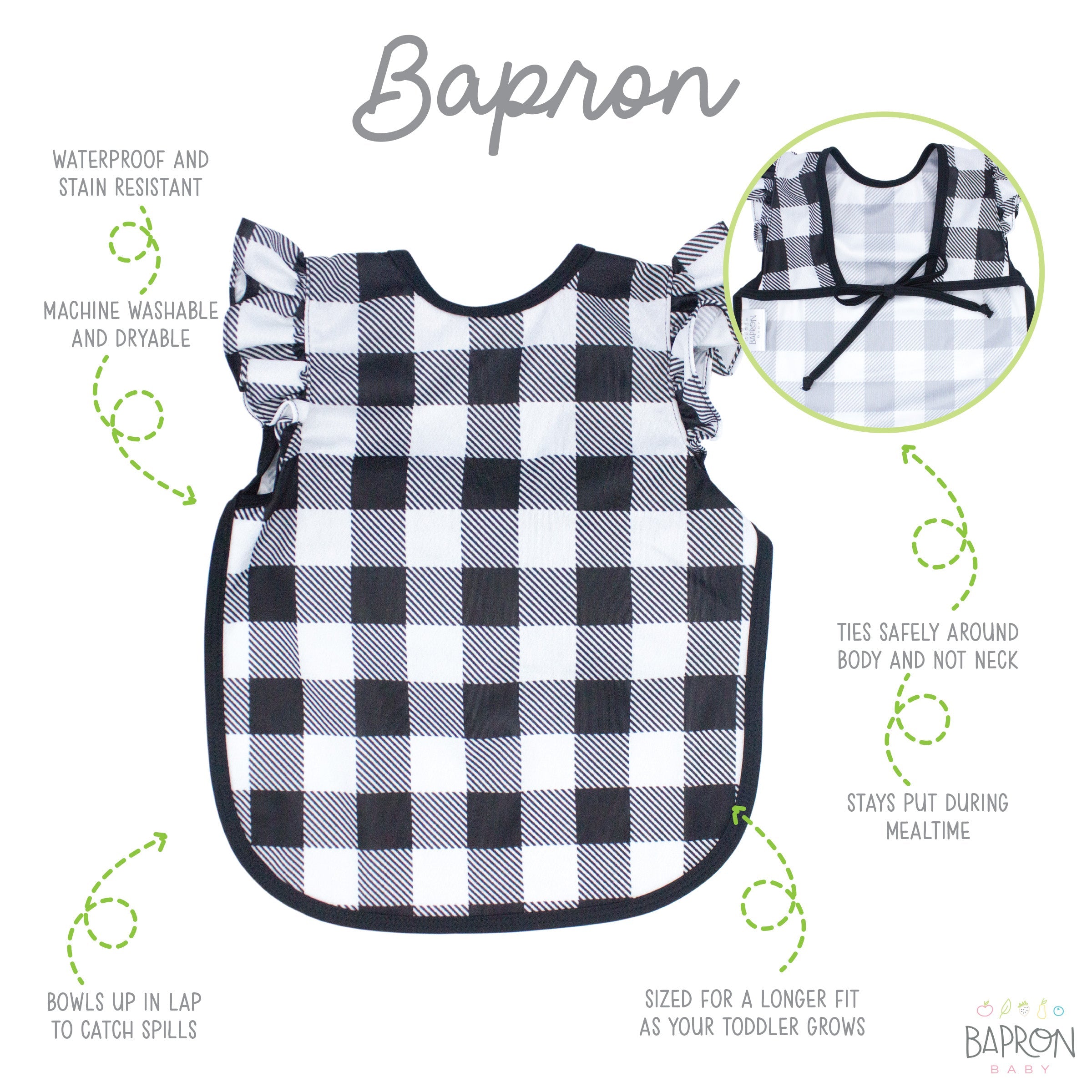 White Buffalo Plaid Flutter Bapron  BapronBaby   