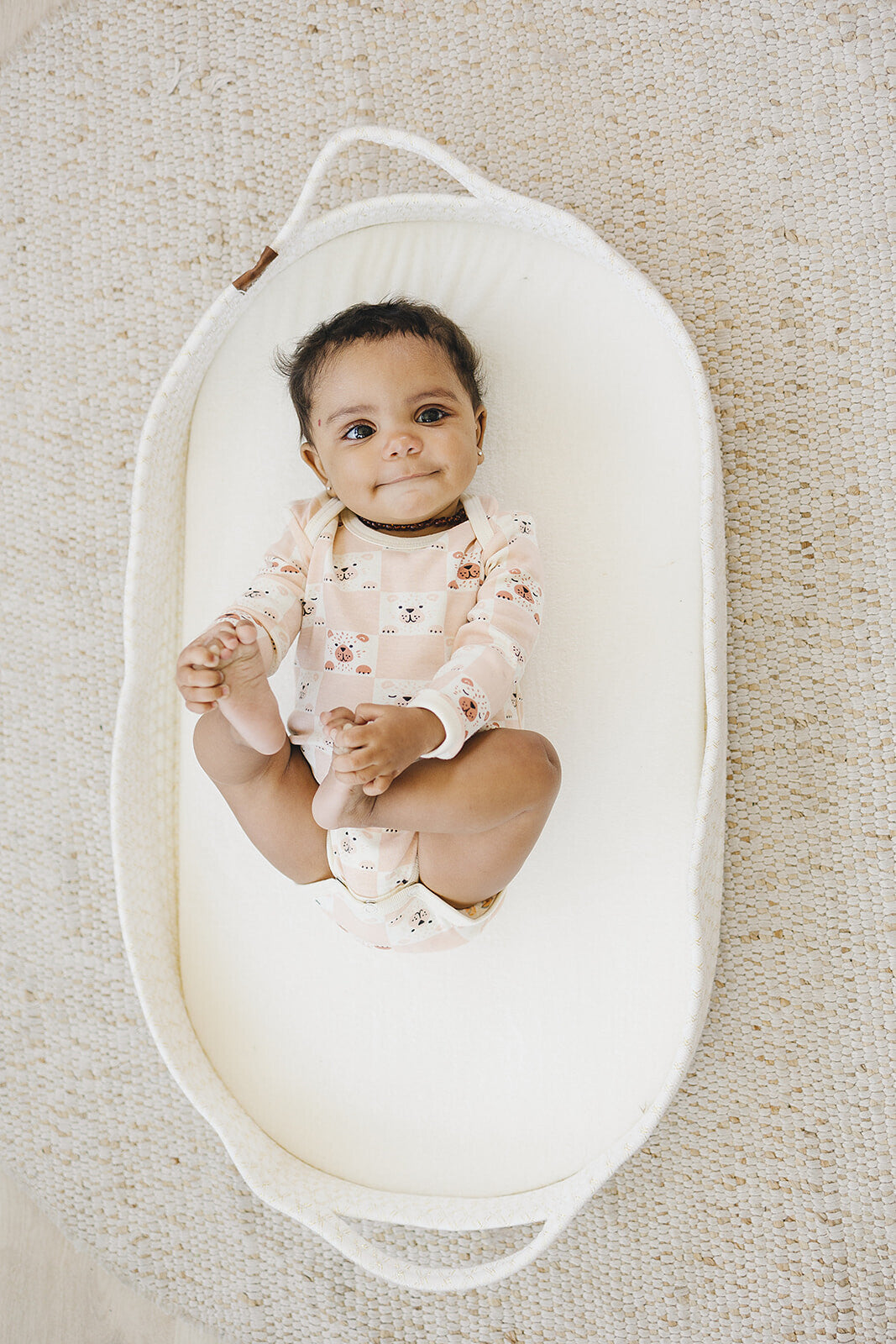 Organic Cotton Long Sleeve Bodysuit - Checkered Bear