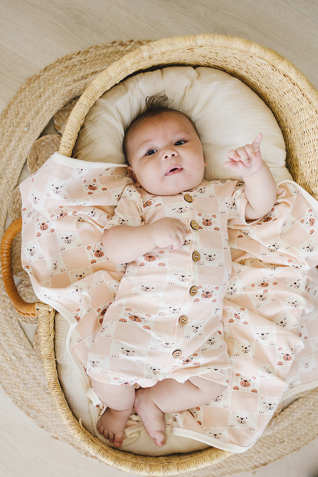 GOTS Certified Organic Cotton Short Sleeve Romper - Checkered Bear