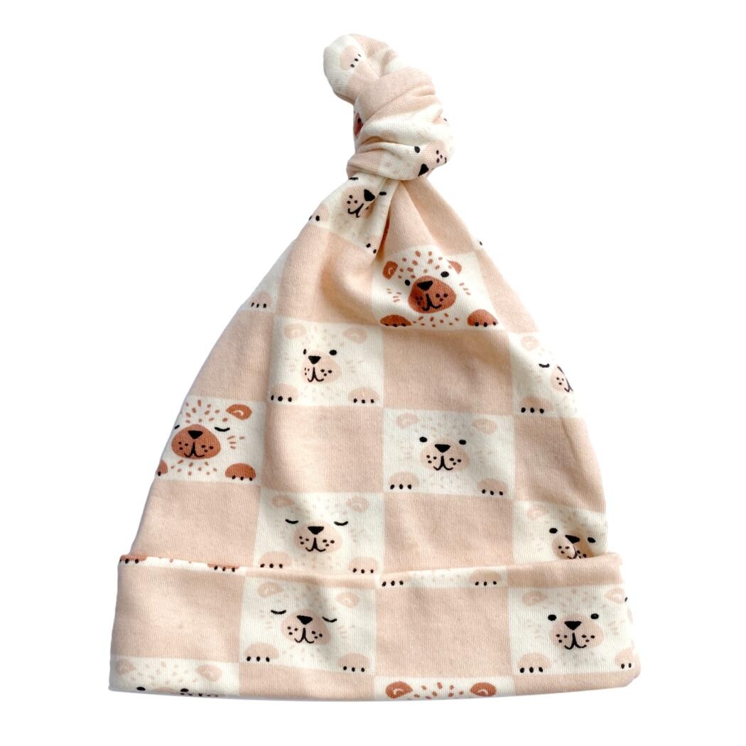 GOTS Certified Organic Cotton Hat - Checkered Bear