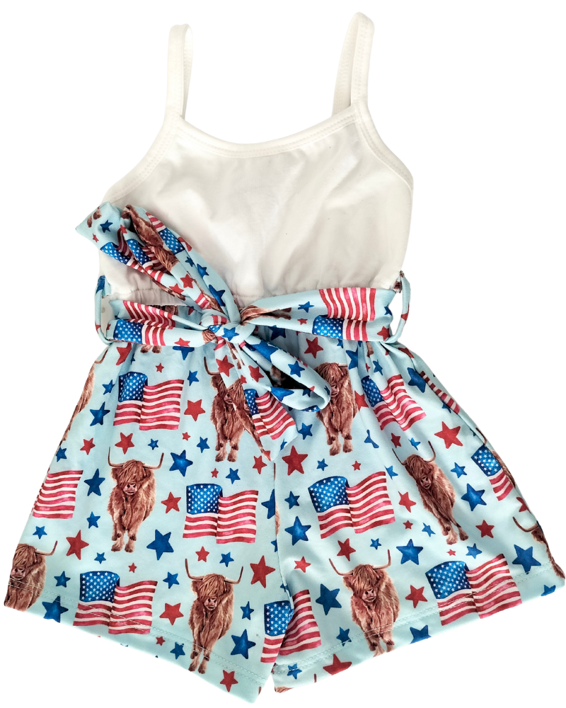 PREORDER! Betty Camisole Romper - Patriotic Cows