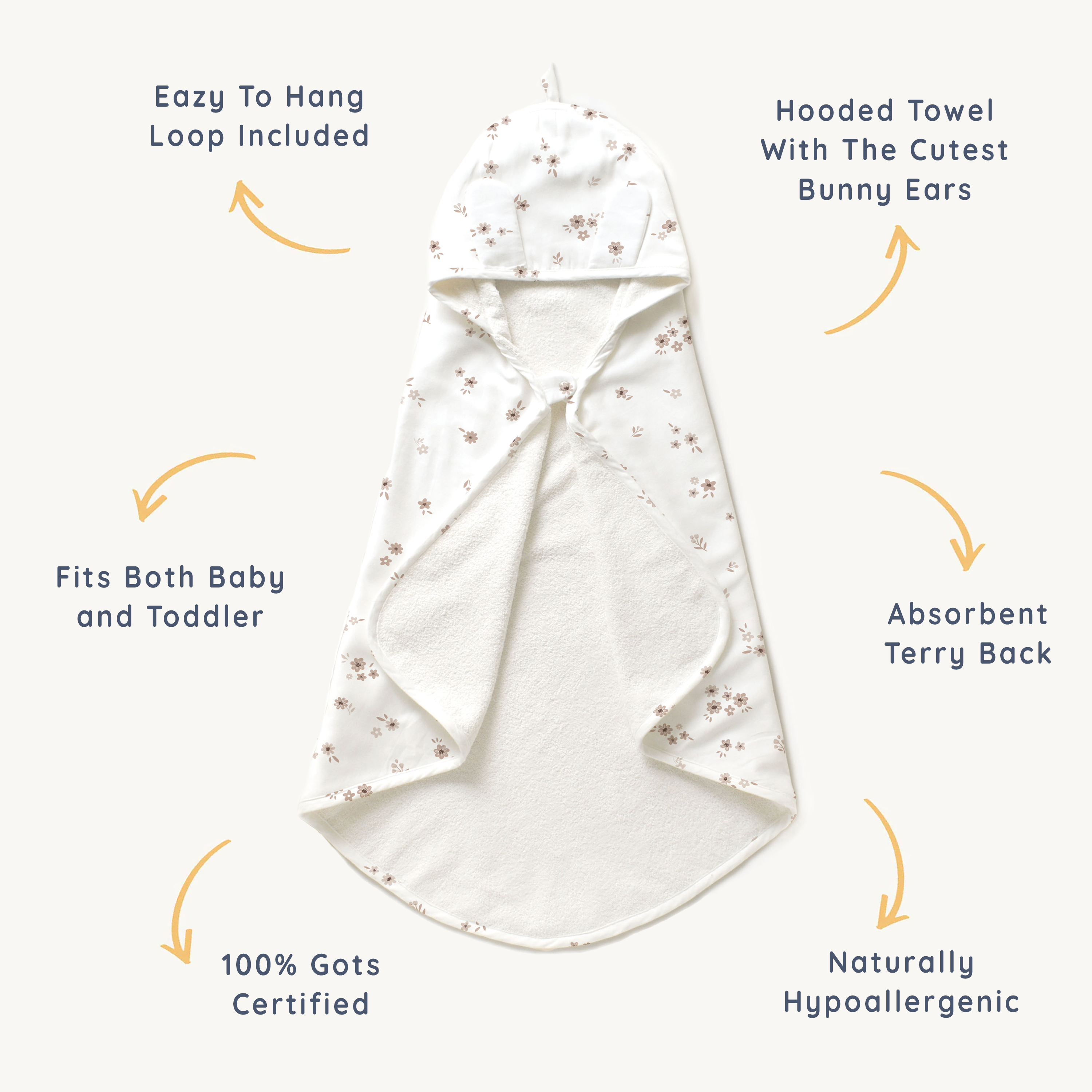 Organic Baby Towel - Bloom Hooded Towel Makemake Organics   