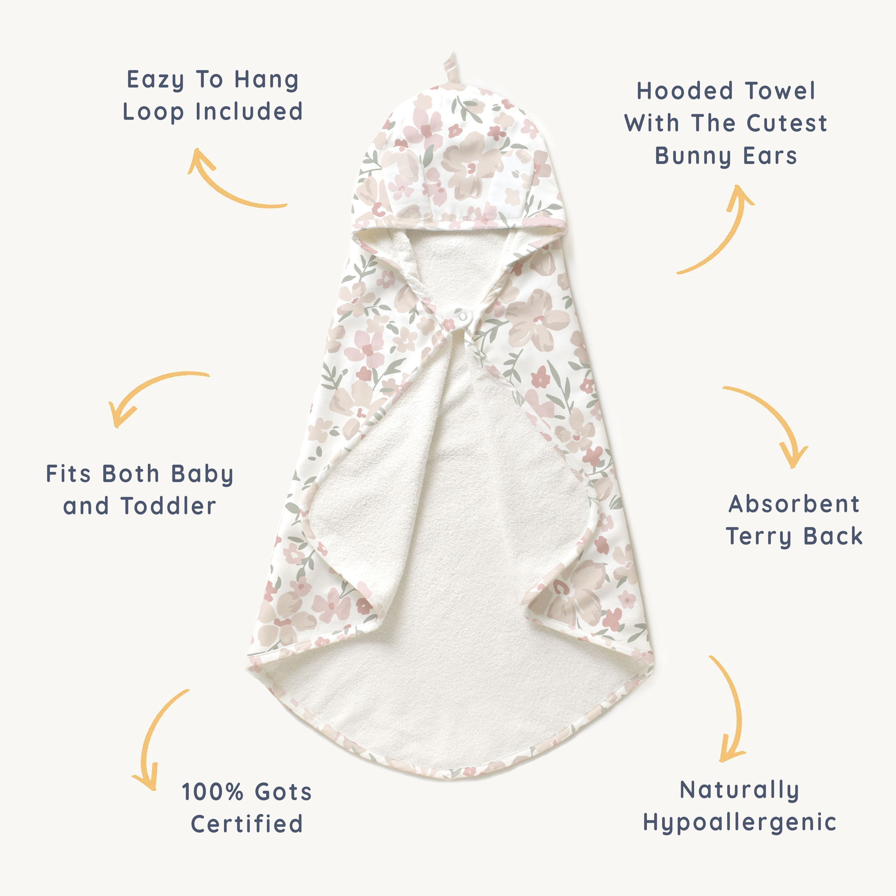 Organic Baby Towel - Blossom Hooded Towel Makemake Organics   