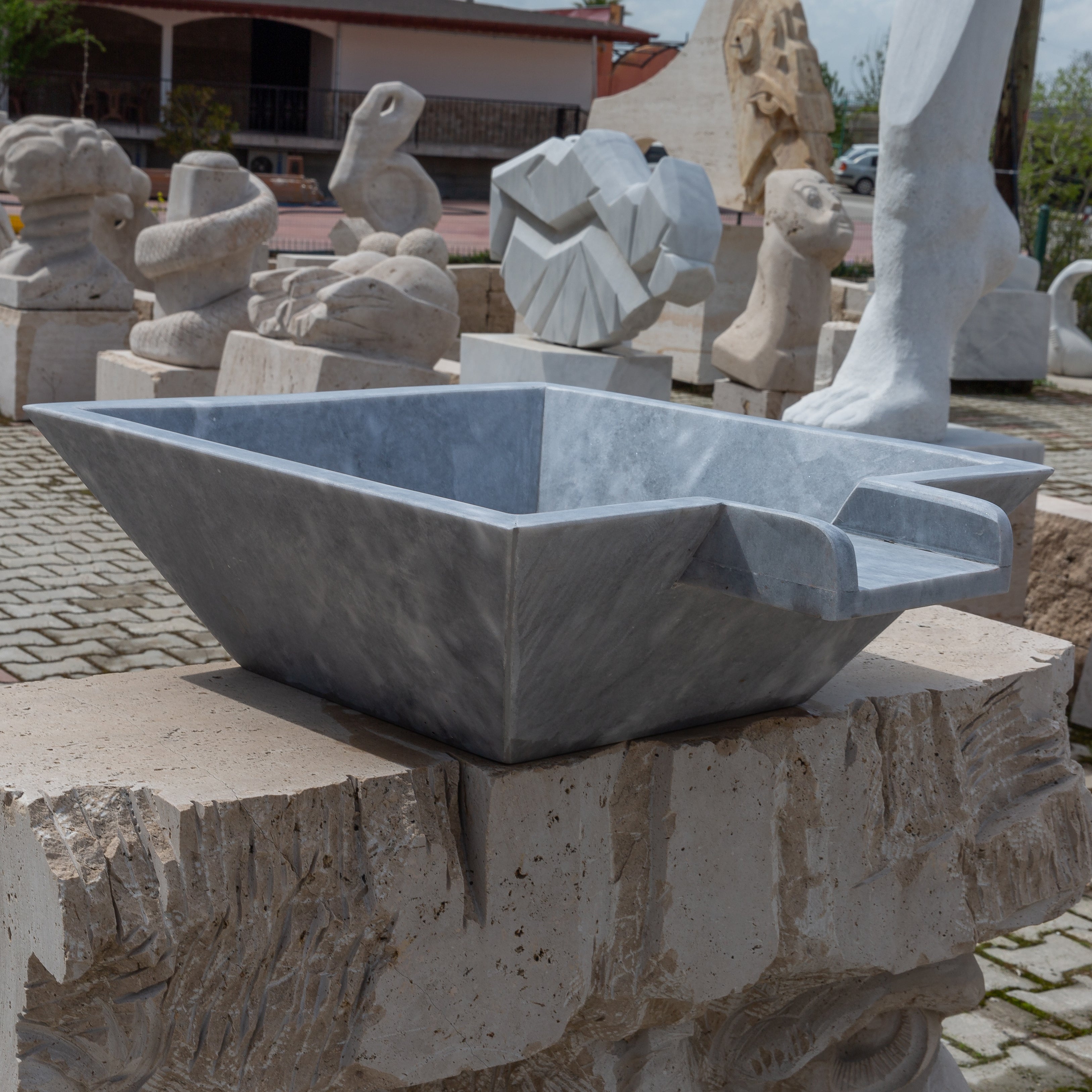 Bluestone Marble Natural Stone Pool Square Cascade Water Bowl - Belair Collection