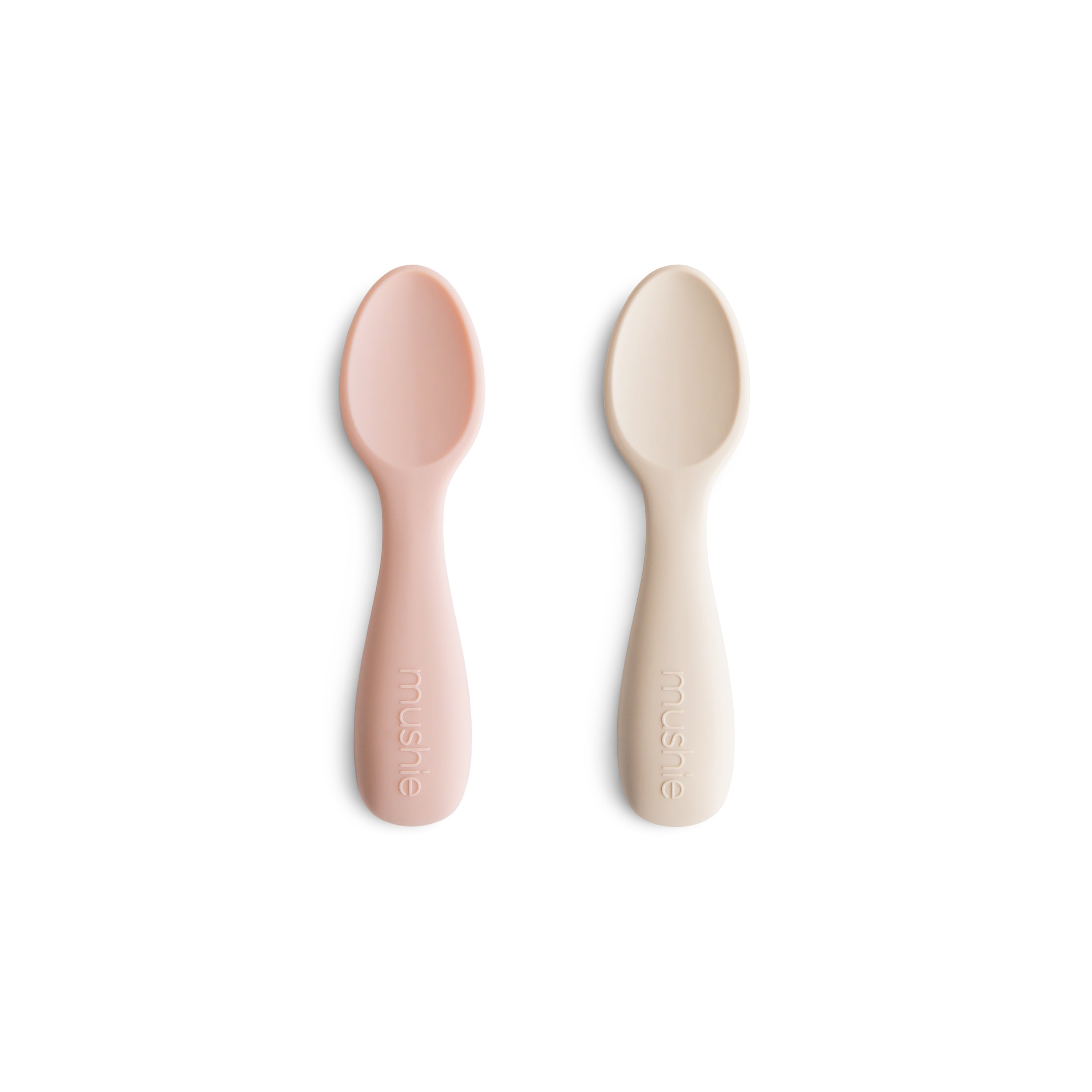 Silicone Toddler Starter Spoons 2-Pack silicone tableware Mushie Blush/Shifting Sand  