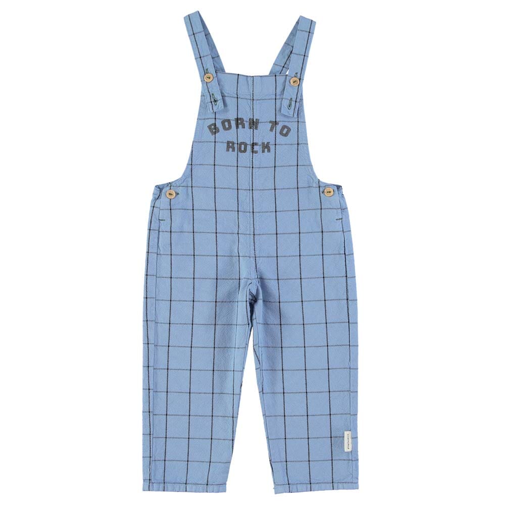 Dungarees - Blue Checkered w/ "Born to Rock" Print