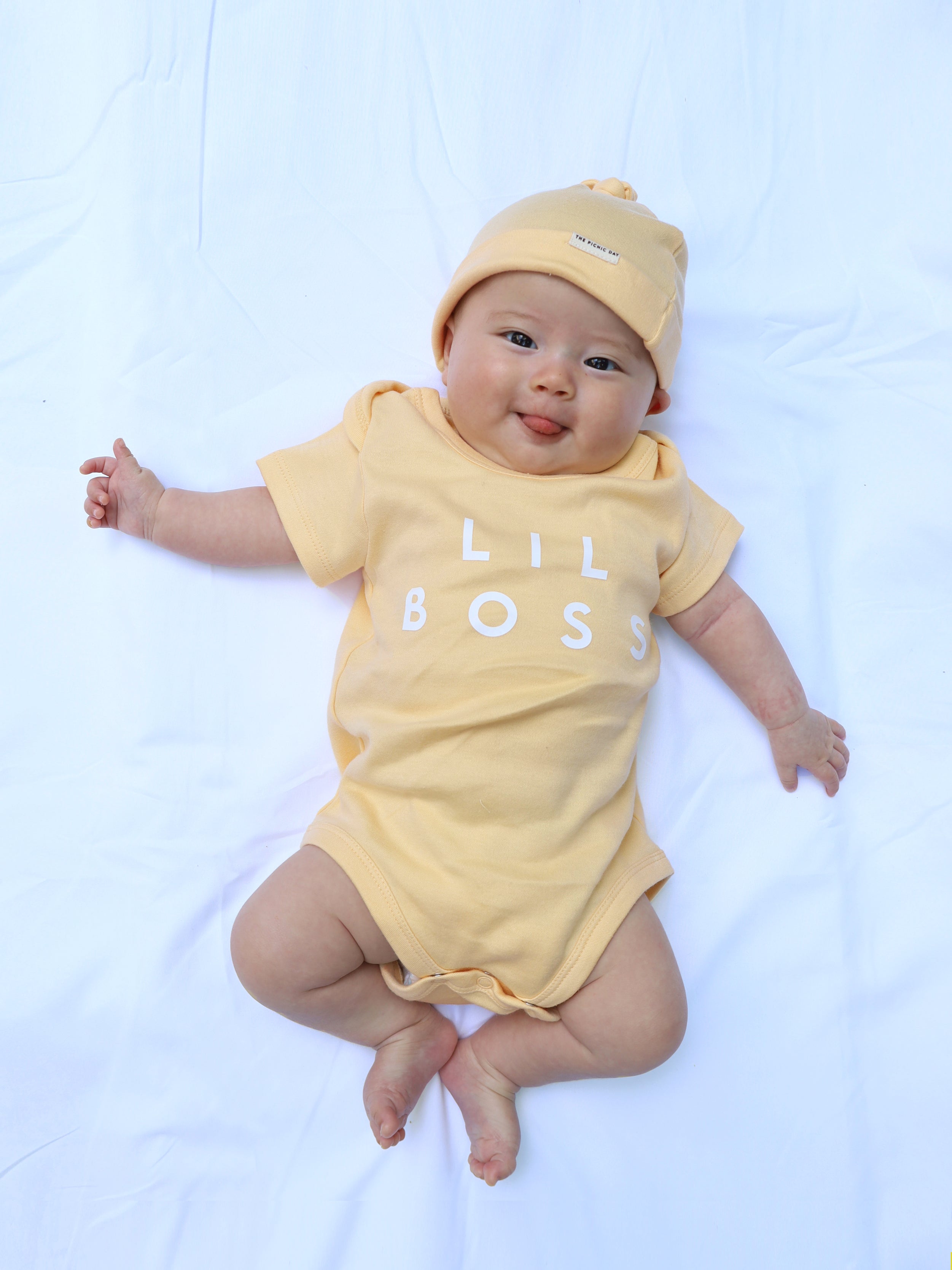 Lil Boss Organic Cotton Romper Lemon Yellow Baby One-Pieces The picnic day   