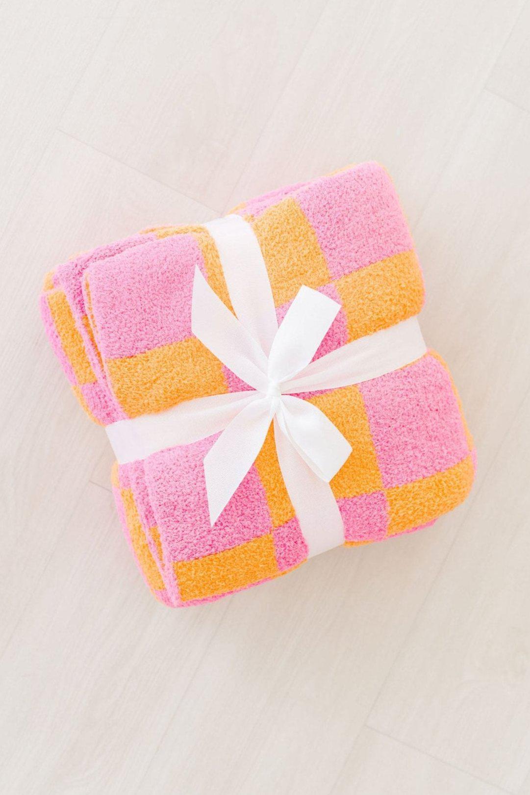 Bright Pink/Orange Checker Cozy Blanket