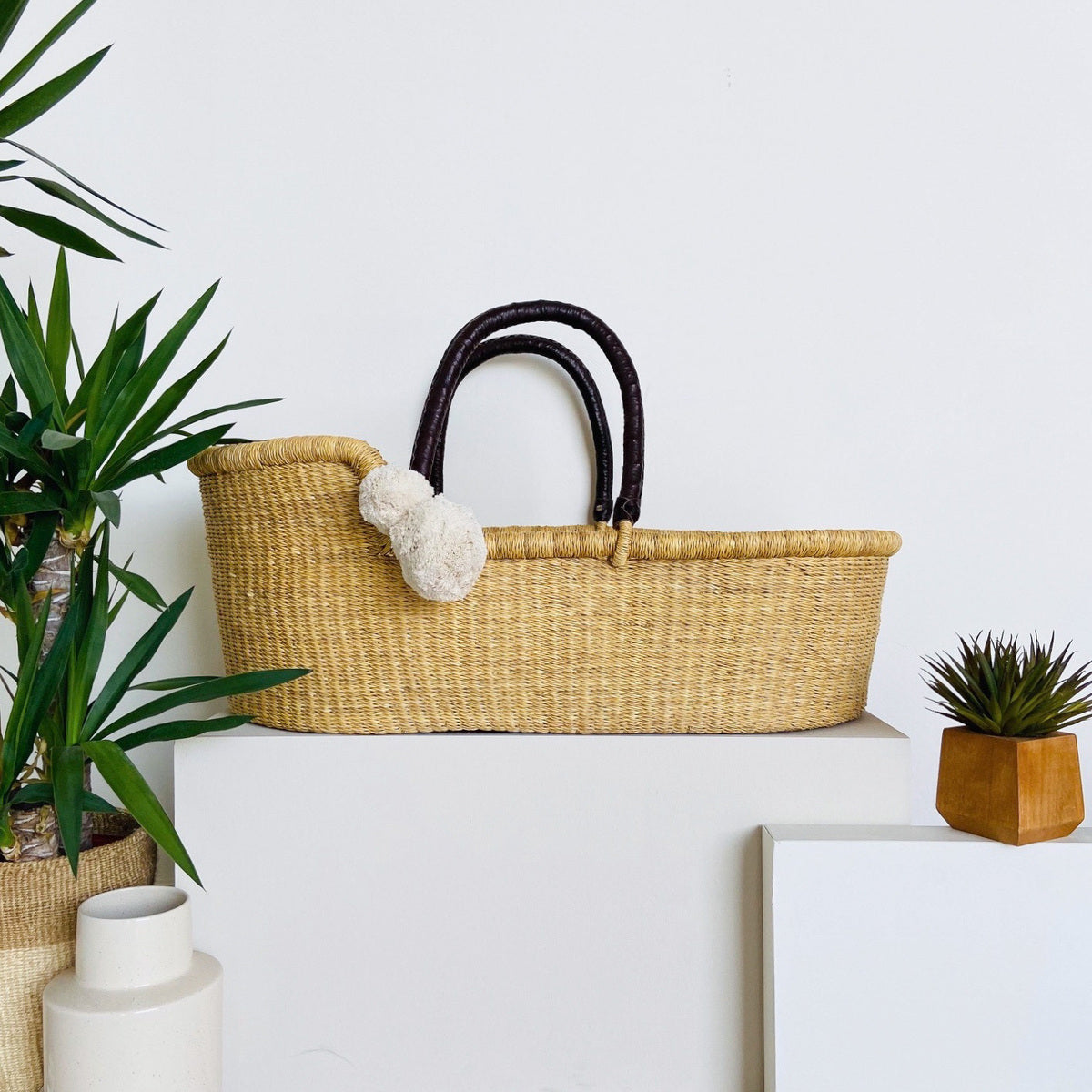 Brown Handle Moses Basket